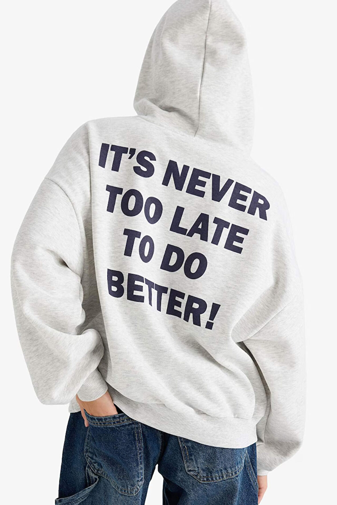 Overshirt Fit Kapüşonlu Sırt Baskılı Kalın Sweatshirt