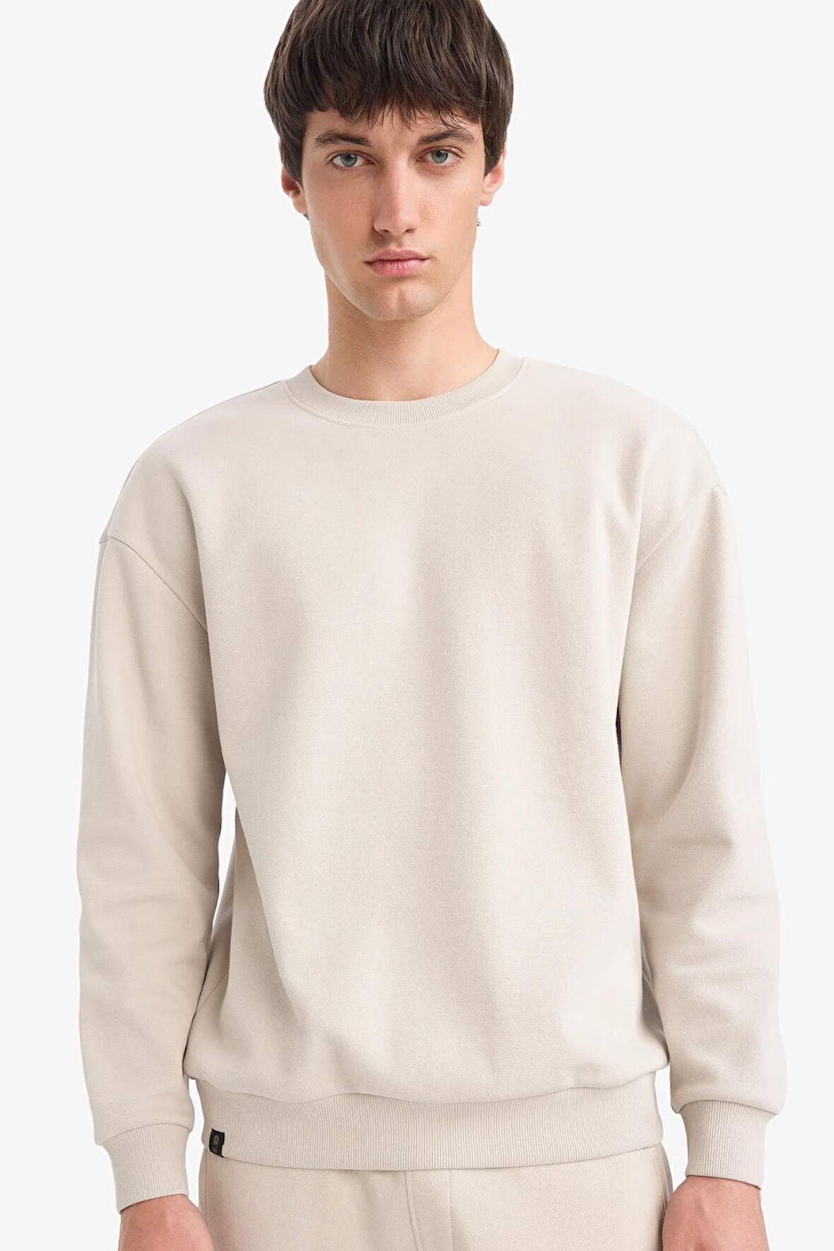 	Boxy Fit Bisiklet Yaka Basic Düz Pike Sweatshirt