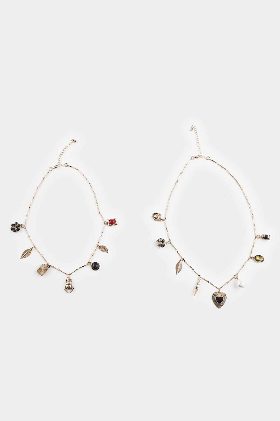 Kadın 2'li Charmlı Gold Kolye