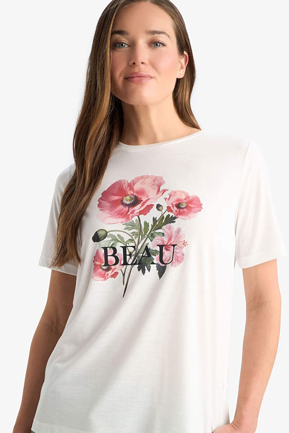 Regular Fit Bisiklet Yaka Baskılı Kısa Kollu Tişört