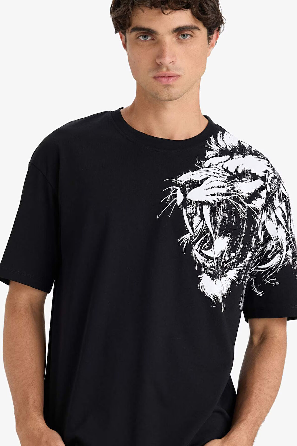 Boxy Fit Bisiklet Yaka Baskılı Kısa Kollu Tişört