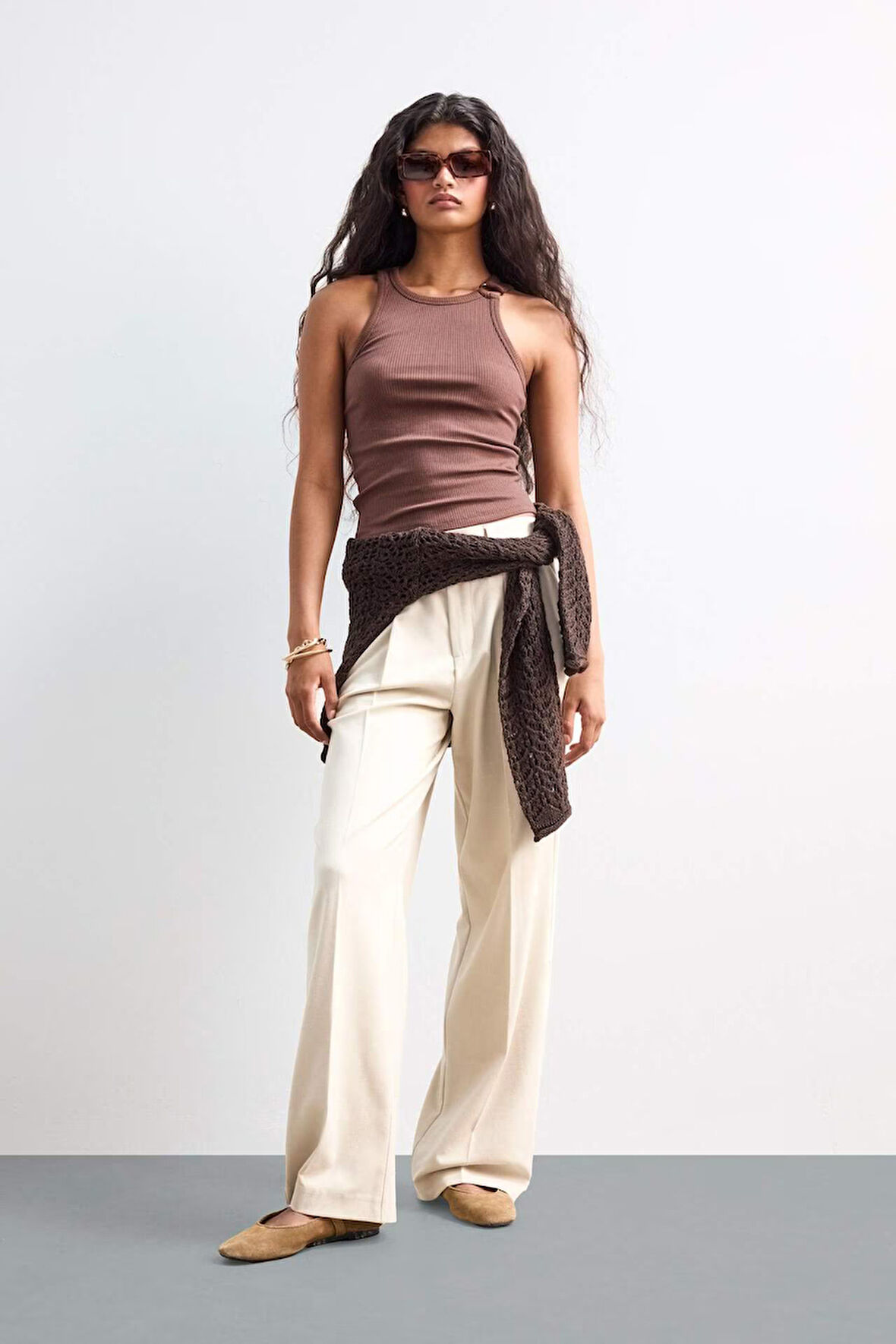 Wide Leg Fermuarlı Yüksek Bel Standart Boy Pantolon