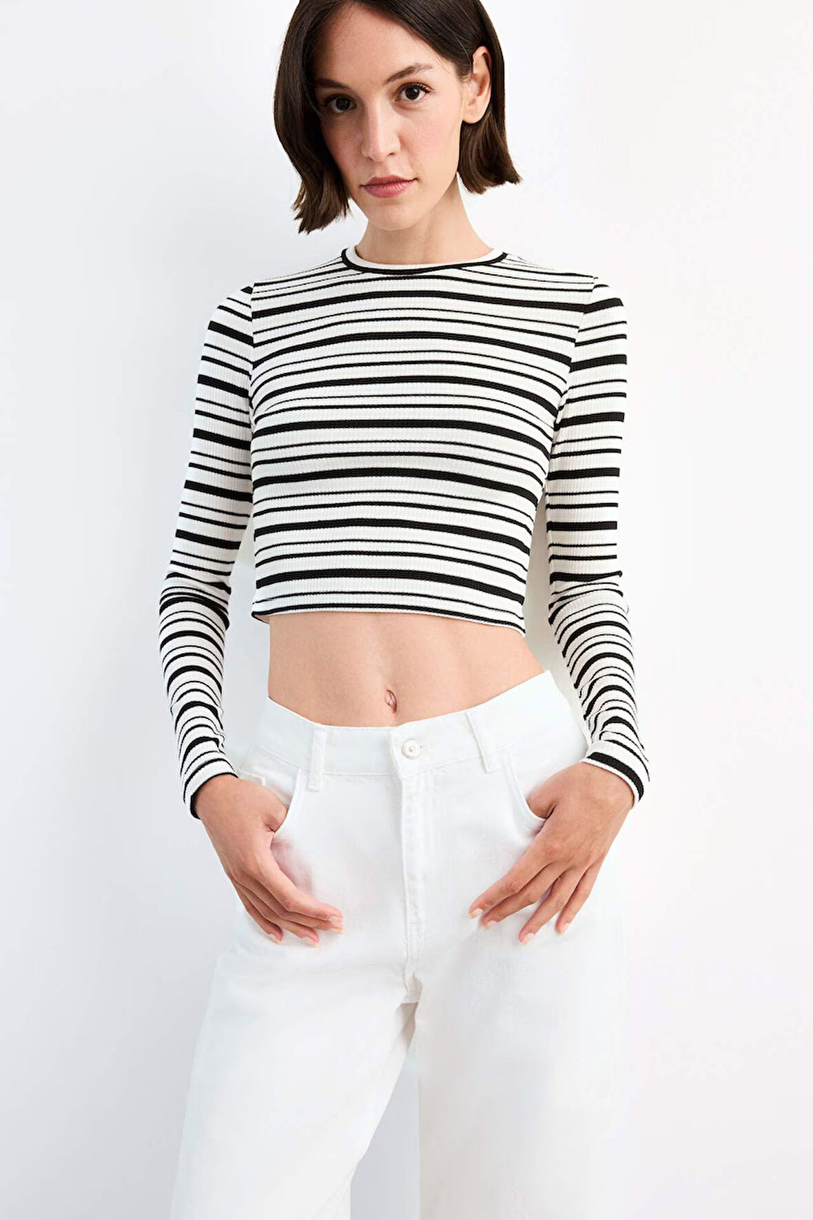 Bisiklet Yaka Çizgili Uzun Kollu Tişört