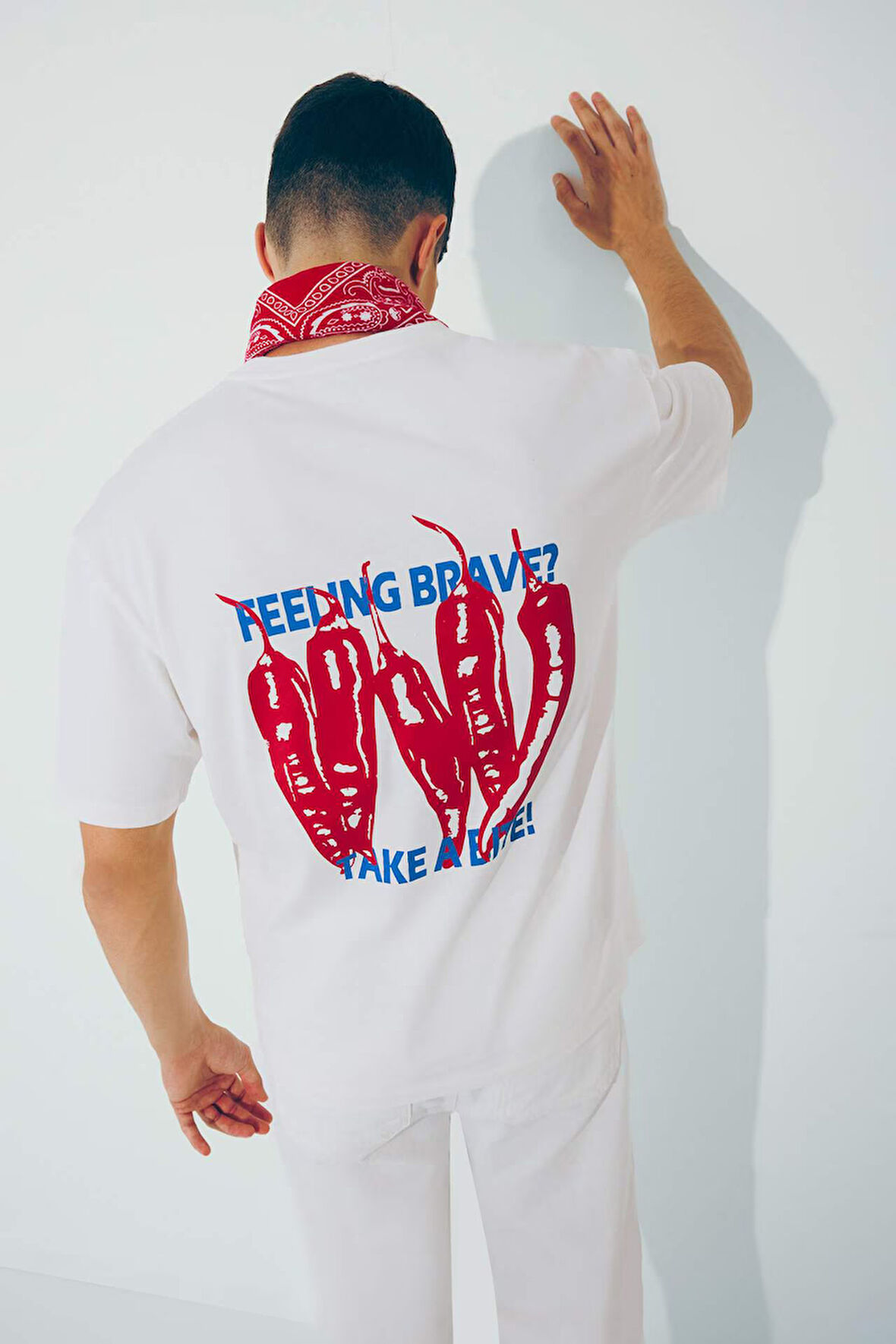 Boxy Fit Bisiklet Yaka Sırt Baskılı Kısa Kollu Tişört