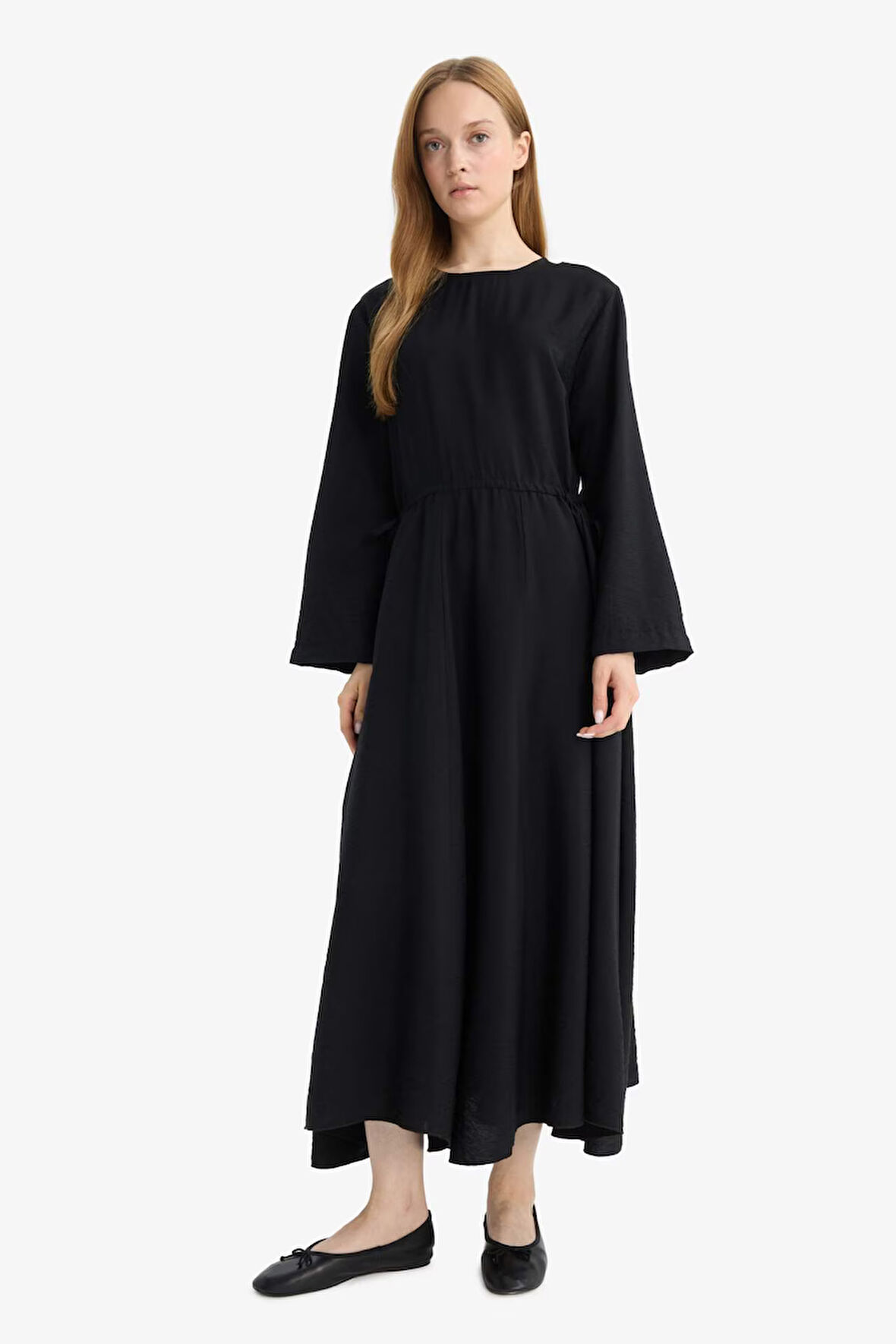 Relax Fit Bisiklet Yaka Uzun Kollu Elbise