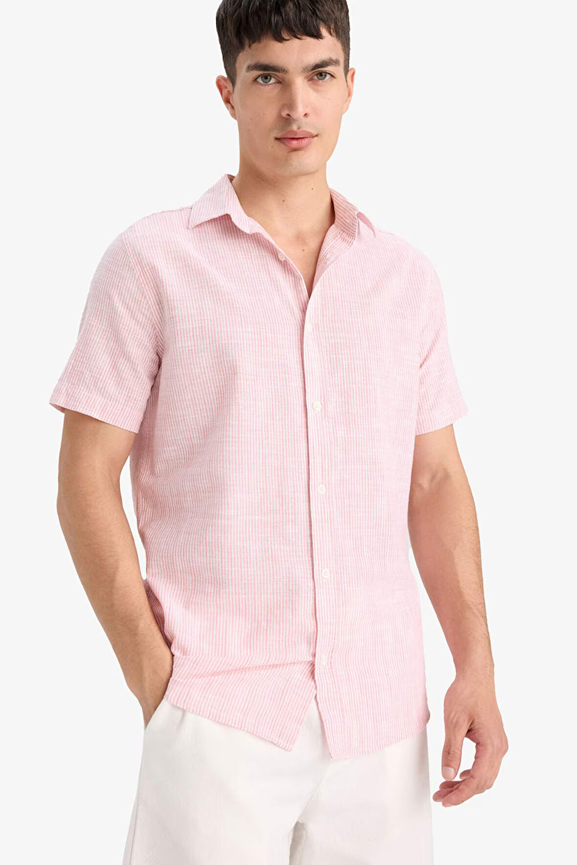 DeFacto %100 Pamuk Kısa Kollu Çizgili Gömlek F6391AX25SMPN243