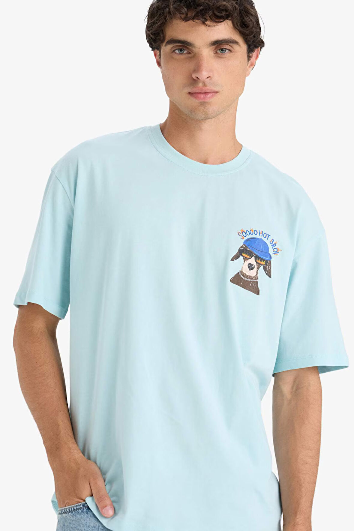 Boxy Fit Bisiklet Yaka Baskılı Kısa Kollu Tişört