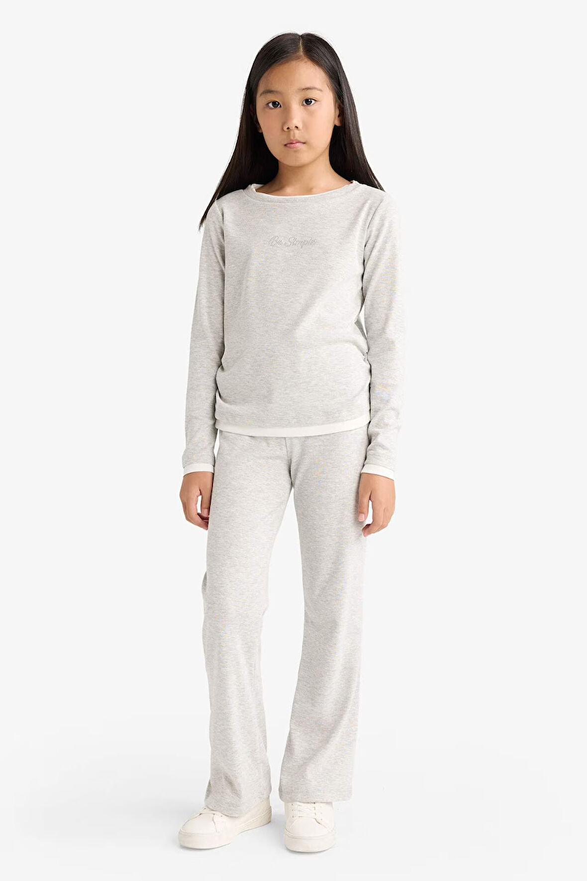 Kız Çocuk 2'li Takım Baskılı Uzun Kollu Tişört Eşofman Altı 