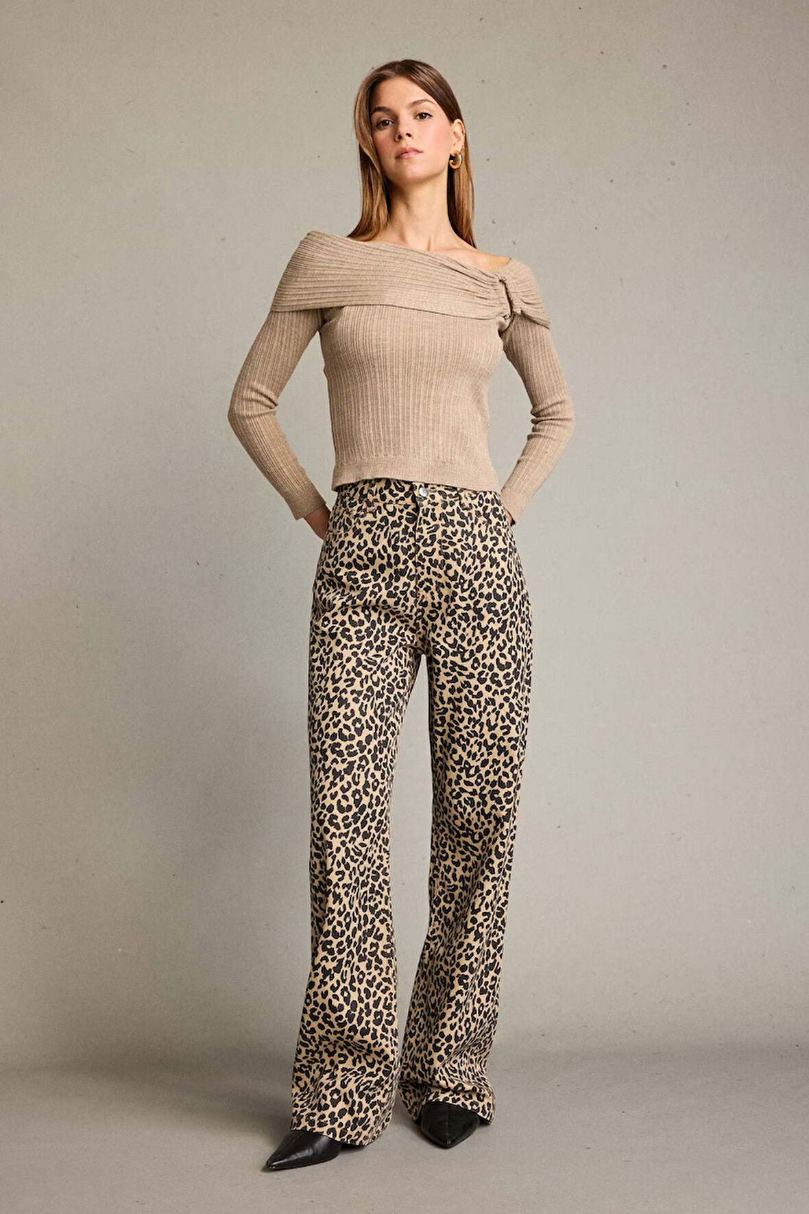 Leopar Desenli Geniş Paça Pantolon