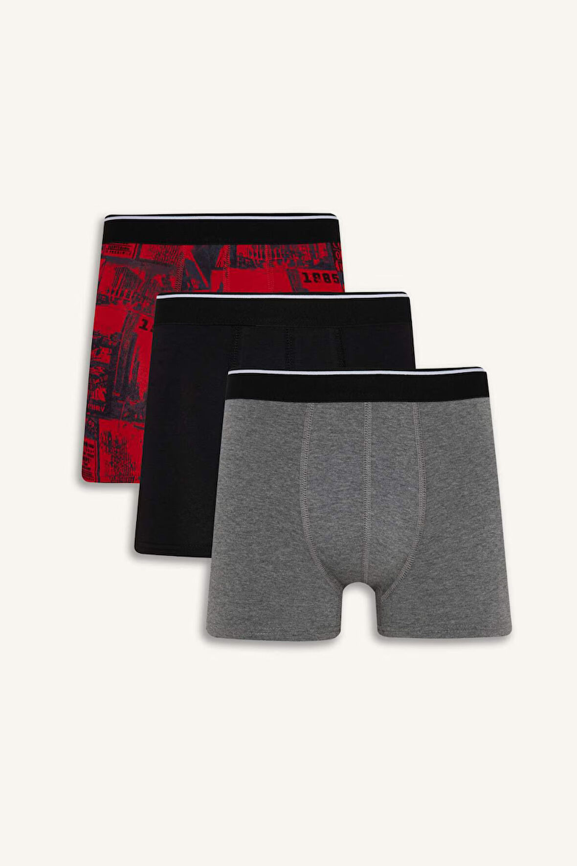Regular Fit Retro Desenli 3'lü Boxer