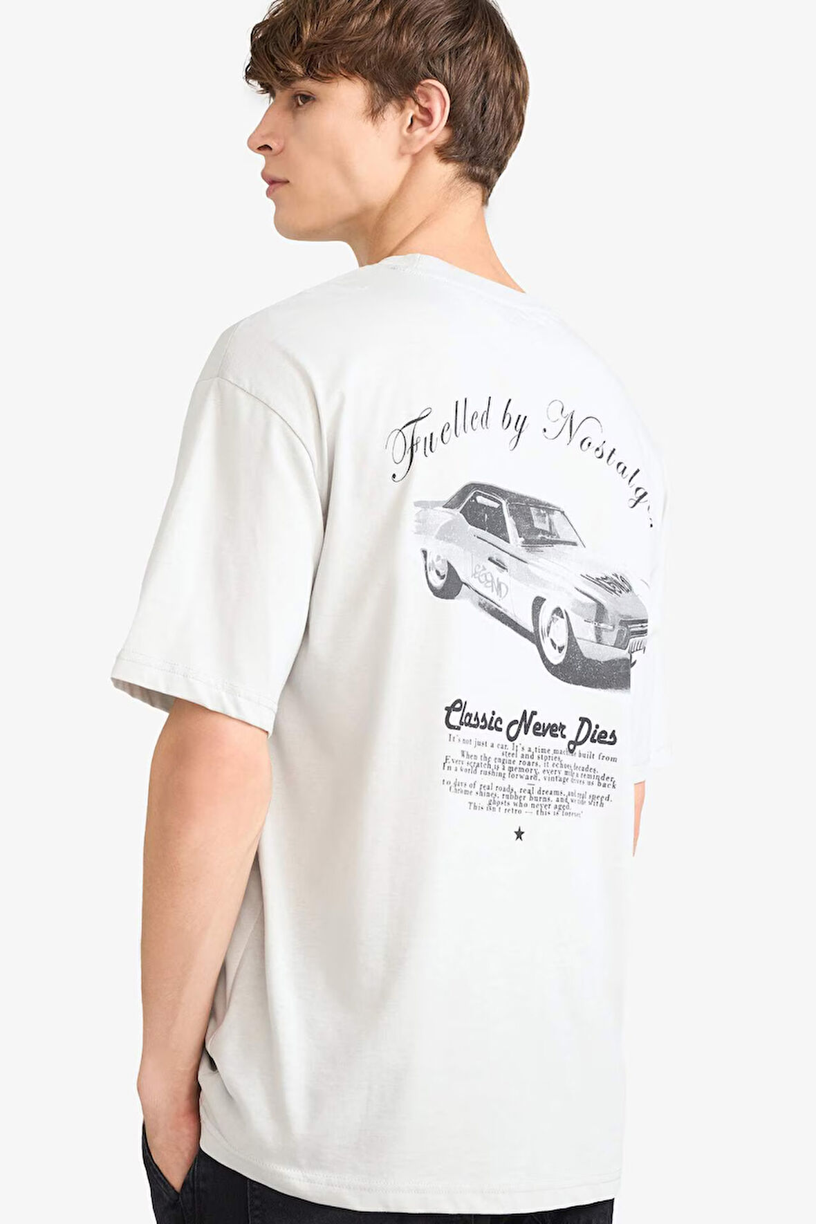 Boxy Fit Bisiklet Yaka Baskılı Kısa Kollu Tişört