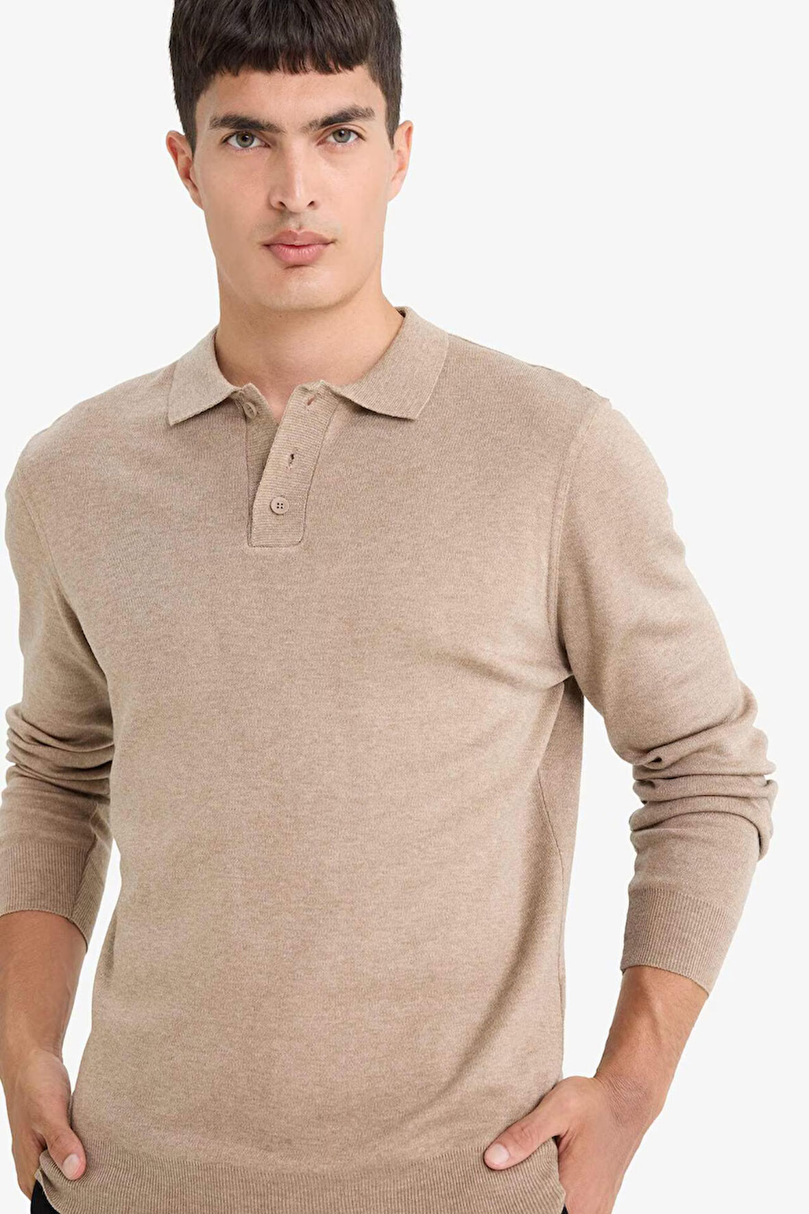 Standart Fit Polo Yaka Düğmeli Triko Kazak