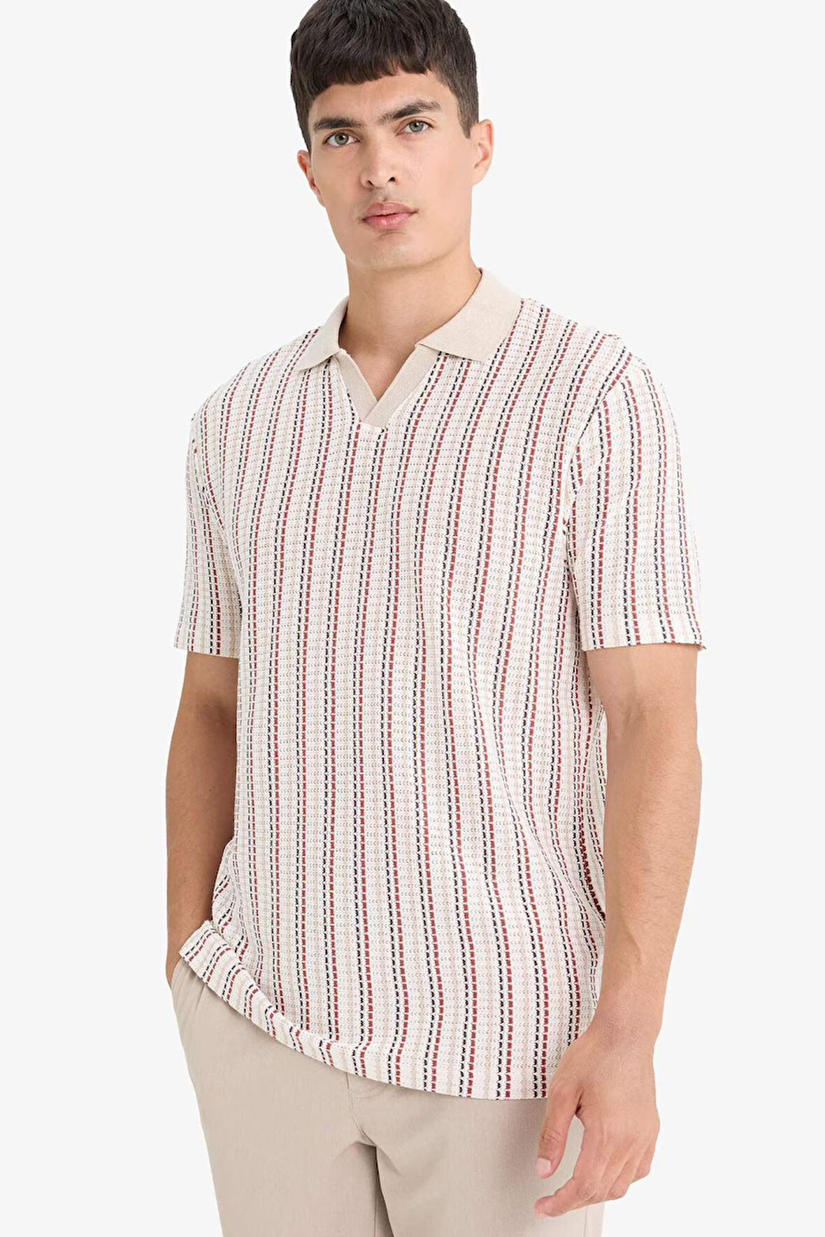 Regular Fit Polo Yaka Çizgili Kısa Kollu Tişört 