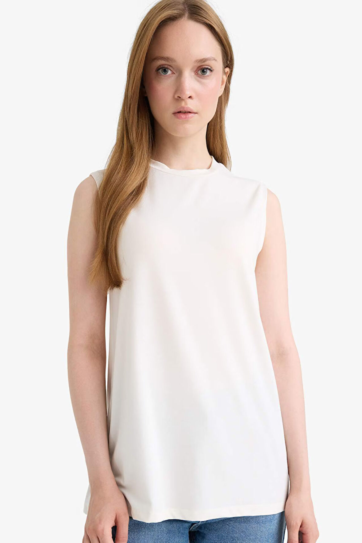 Regular Fit Bisiklet Yaka Kolsuz Tunik 