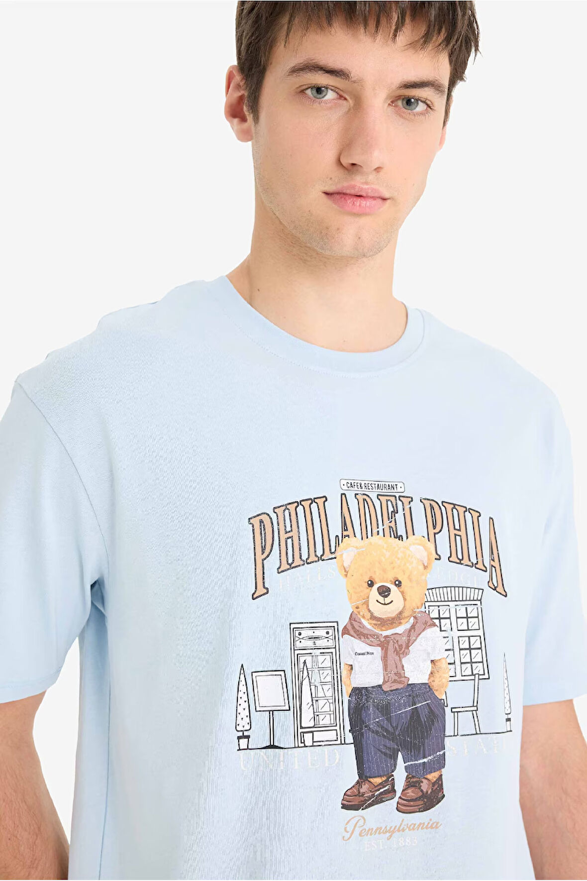 DeFacto %100 Pamuk Boxy Fit Bisiklet Yaka Baskılı Kısa Kollu Tişört F4285AX25SMBE771