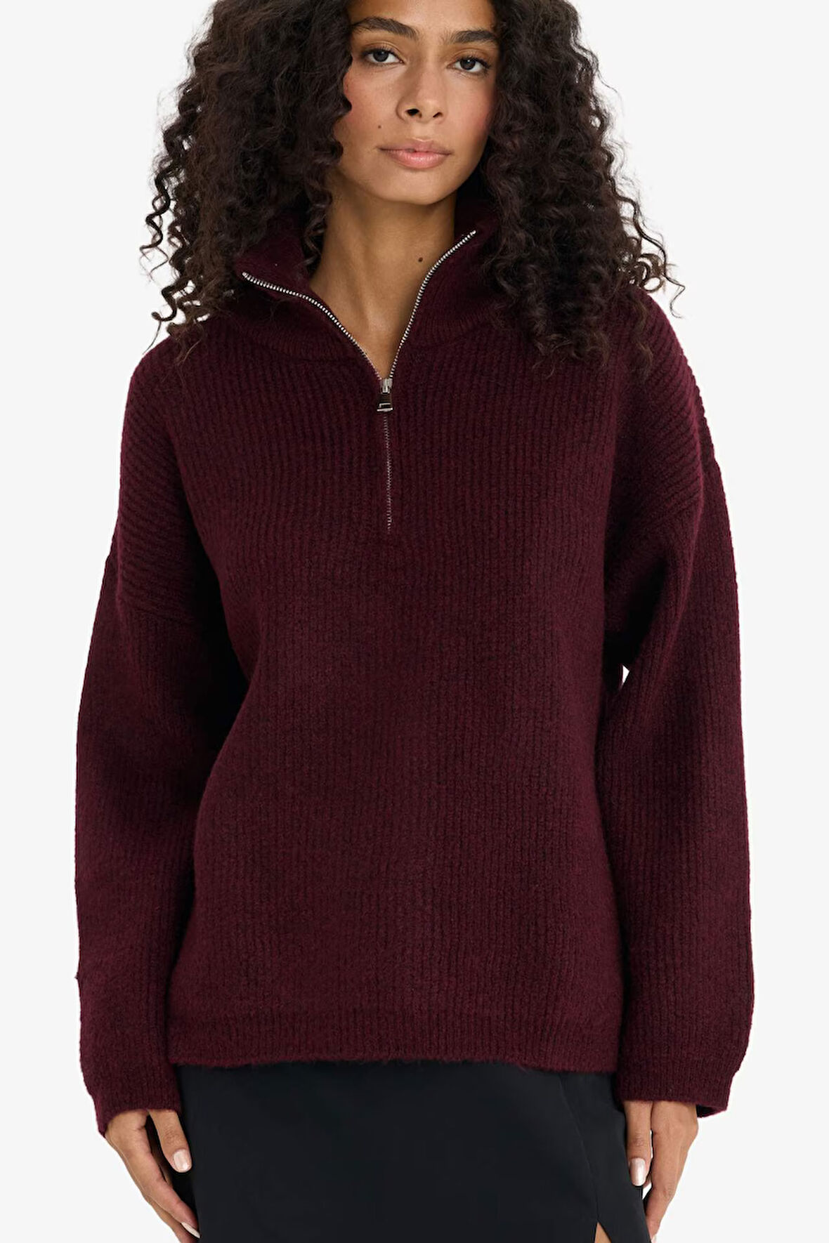 Relax Fit Yarım Fermuarlı Triko Kazak