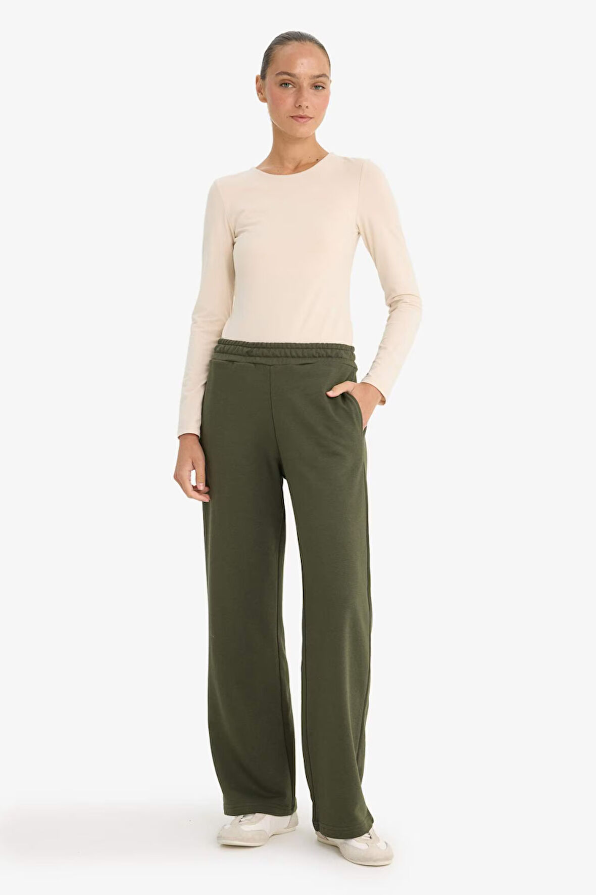 Straight Fit Beli Lastikli Basic Düz Cepli Eşofman Altı