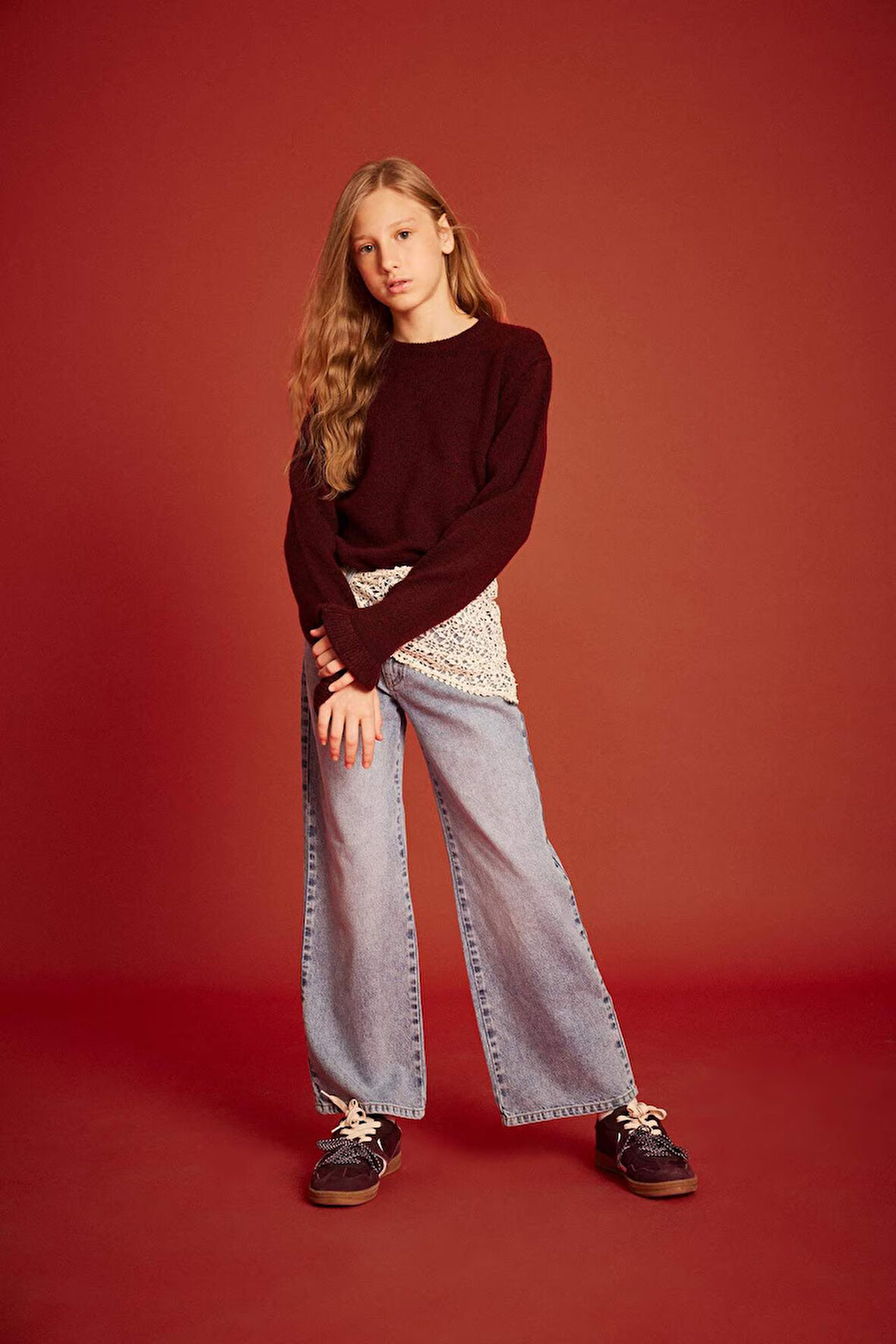 Kız Çocuk Straight Fit Geniş Paça Jean Pantolon