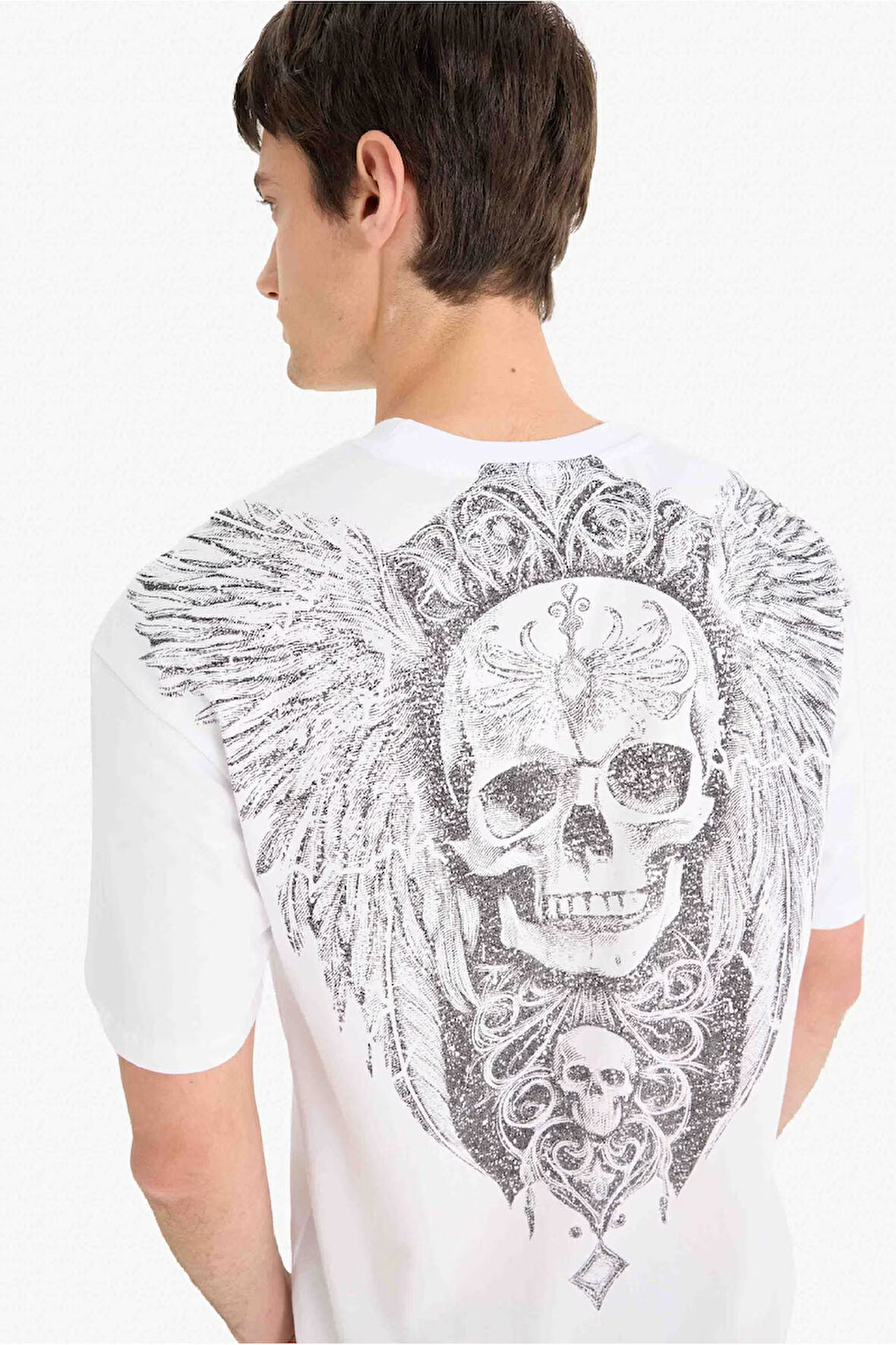 DeFacto %100 Pamuk Boxy Fit Bisiklet Yaka Sırt Baskılı Kısa Kollu Tişört F5764AX25SMWT34