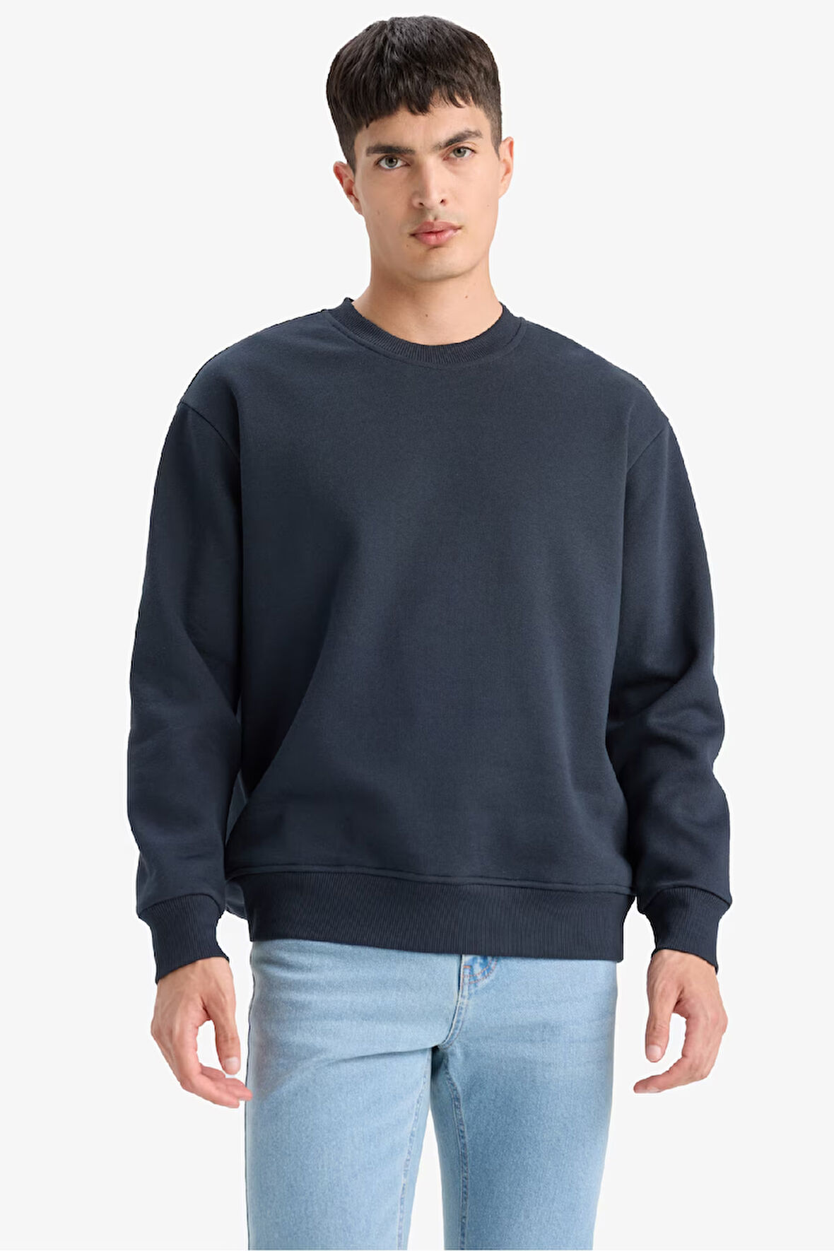 Relax Fit Bisiklet Yaka Kalın İçi Yumuşak Tüylü Basic Düz Sweatshirt
