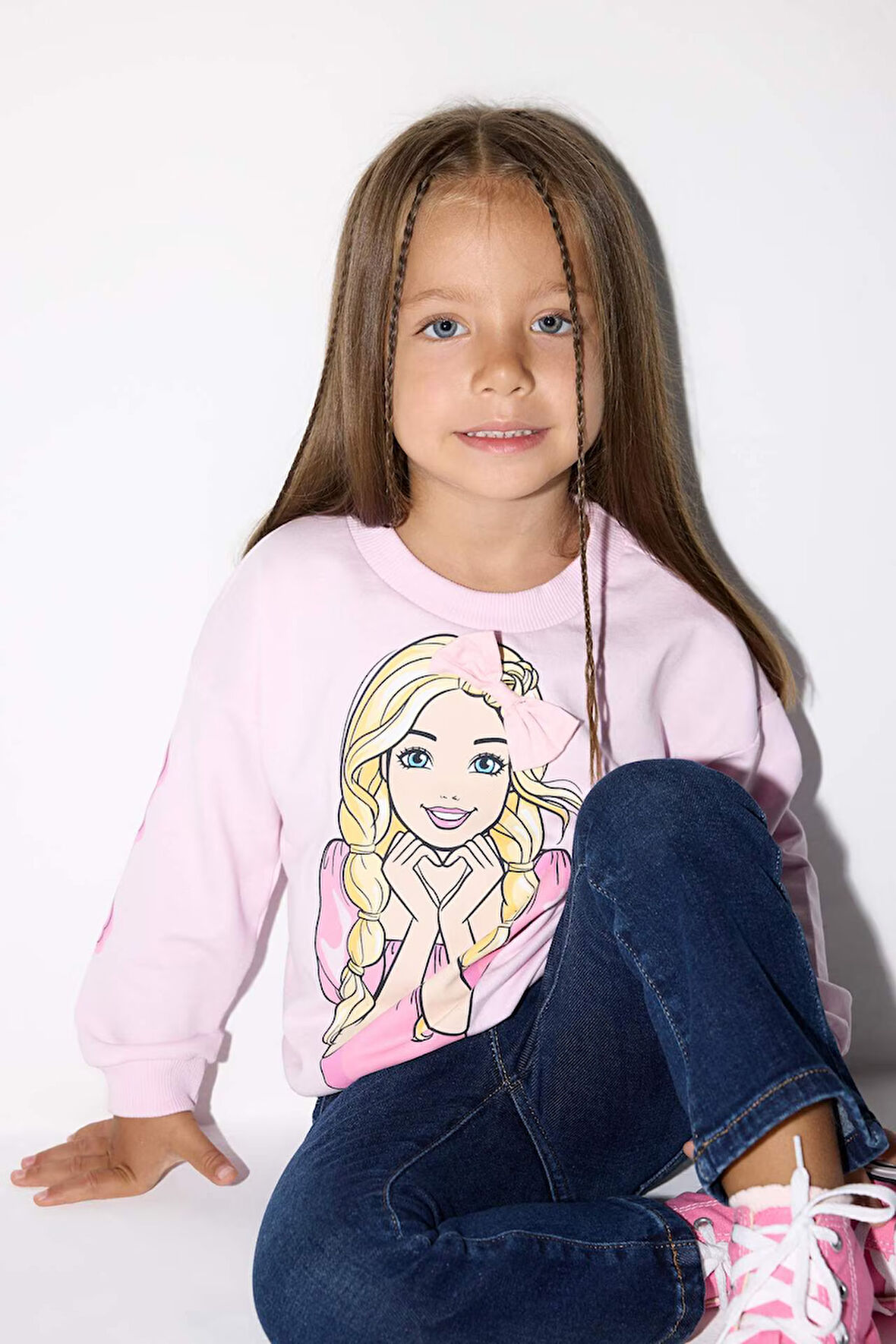 Kız Bebek Barbie Bisiklet Yaka Sweatshirt