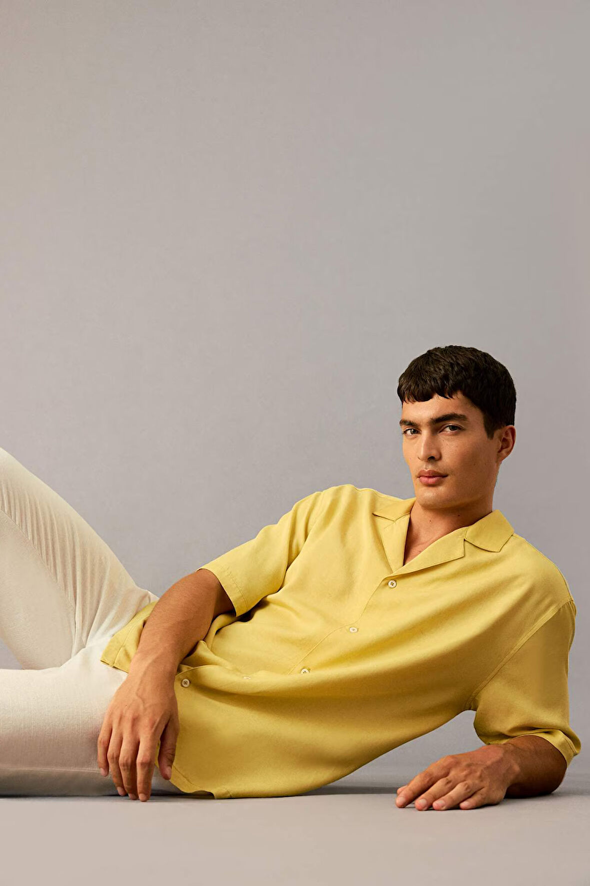 Relax Fit Polo Yaka Tensel Kısa Kollu Gömlek