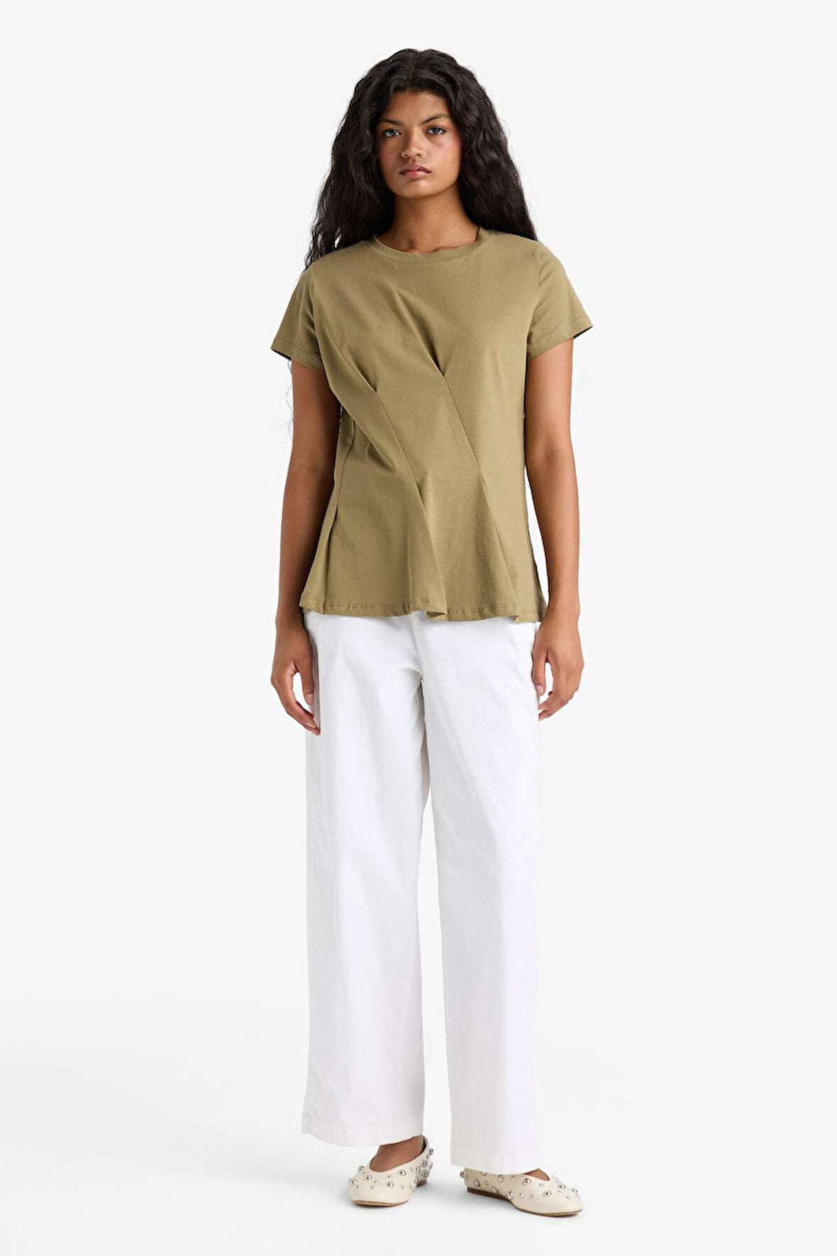 Barrel Fit Çift Cepli Yüksek Bel Düz Paça Gabardin Pantolon