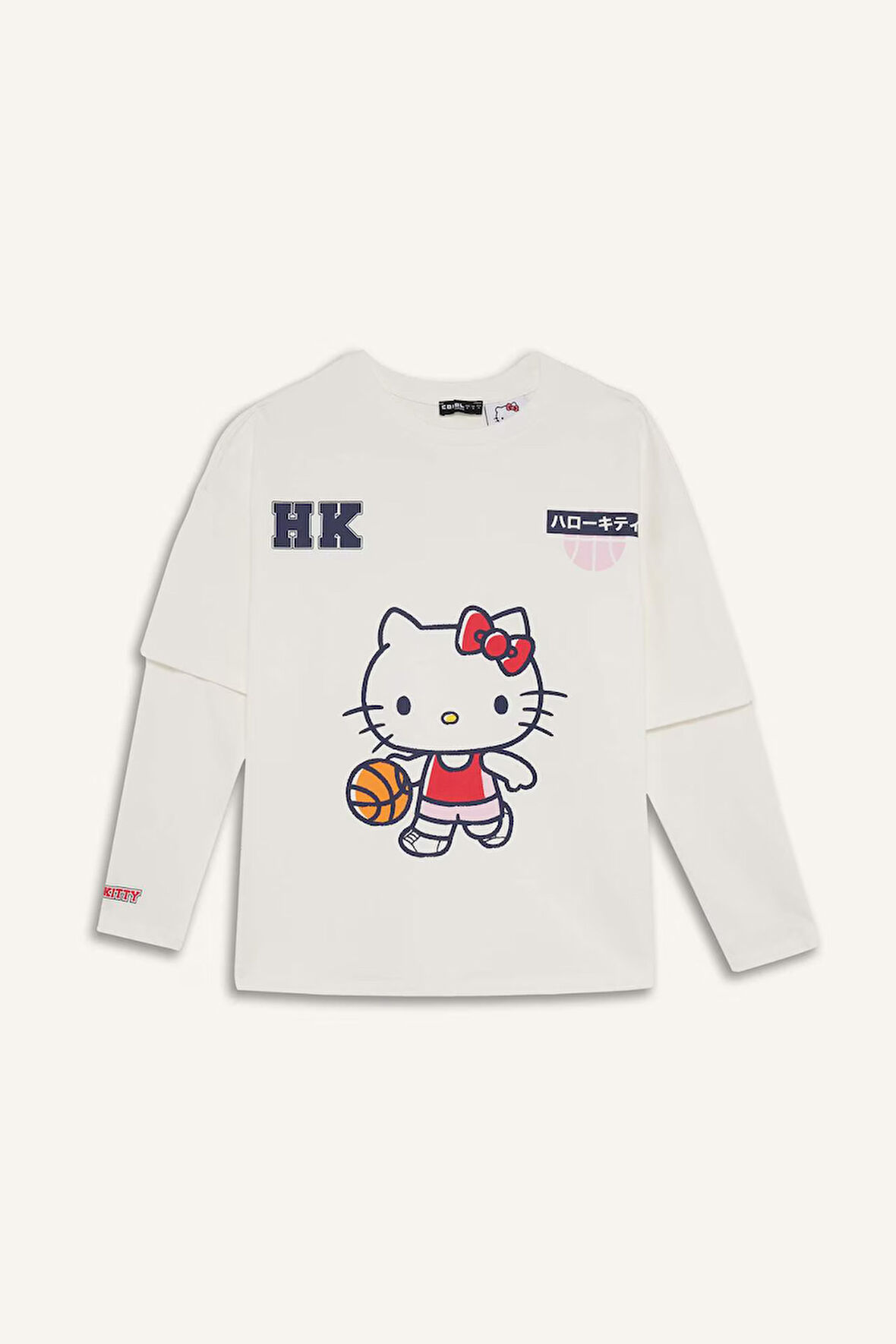 Coool Hello Kitty Oversize Geniş Kalıp Bisiklet Yaka Uzun Kollu Tişört