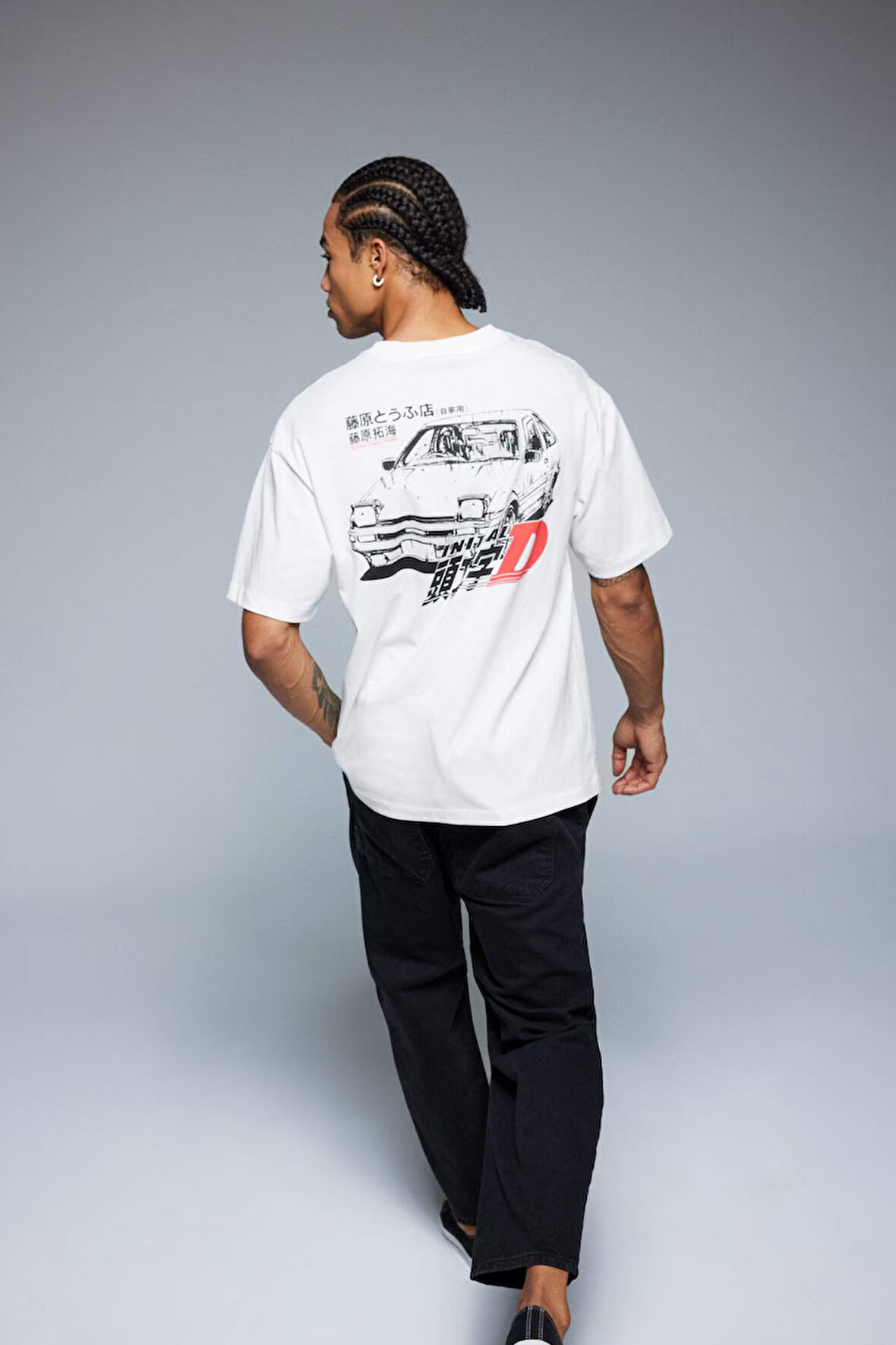 DeFacto %100 Pamuk Initial D Boxy Fit Bisiklet Yaka Kısa Kollu Tişört F4231AX25SMER78