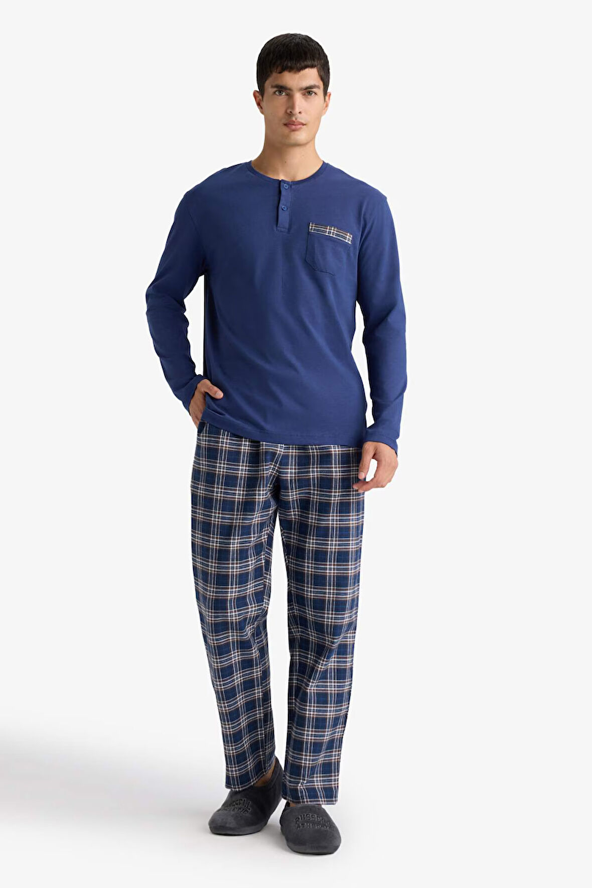 Pijama Takımı Regular Fit Uzun Kollu Üst Kareli Uzun Alt