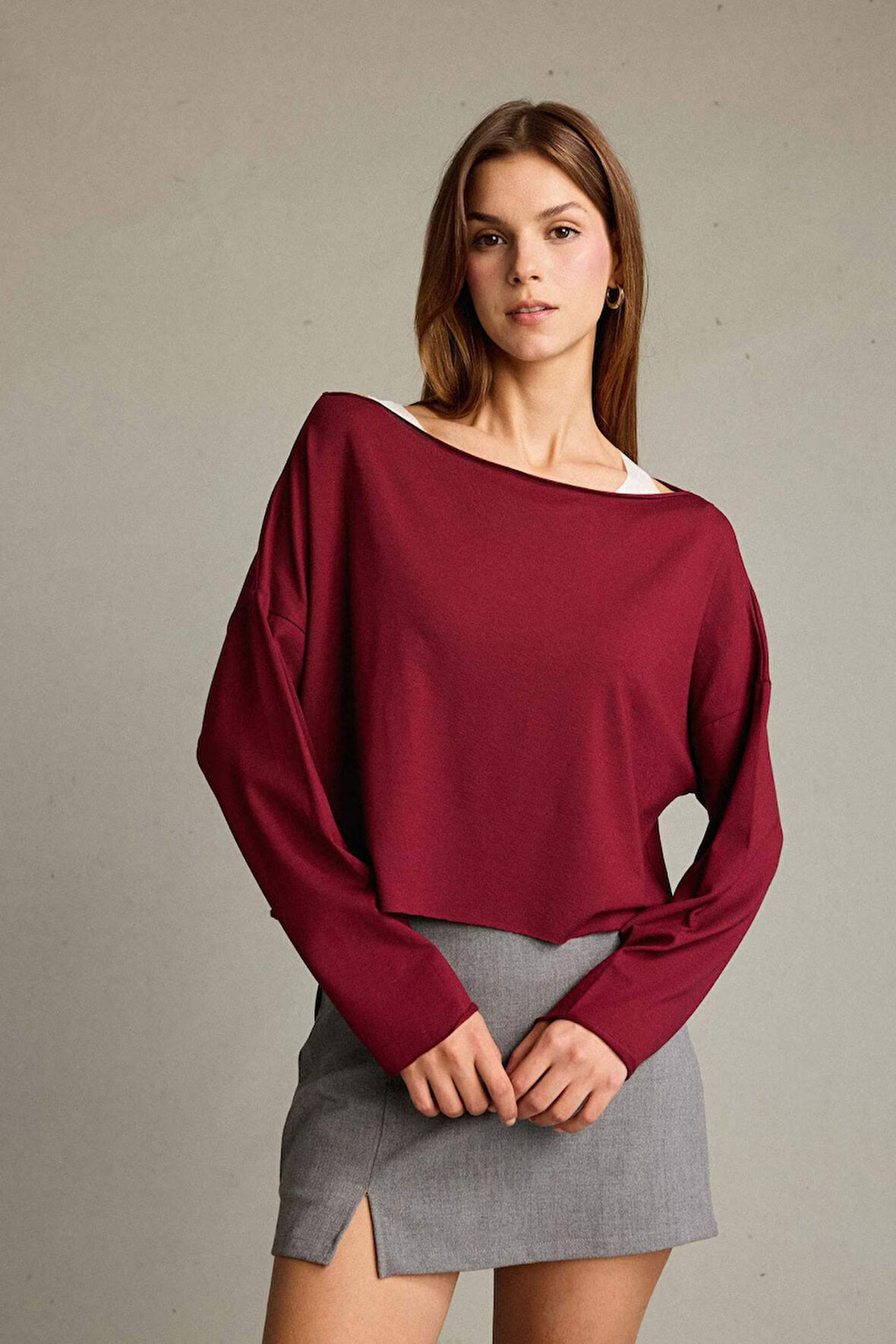 Regular Fit Kayık Yaka Modal Sweatshirt