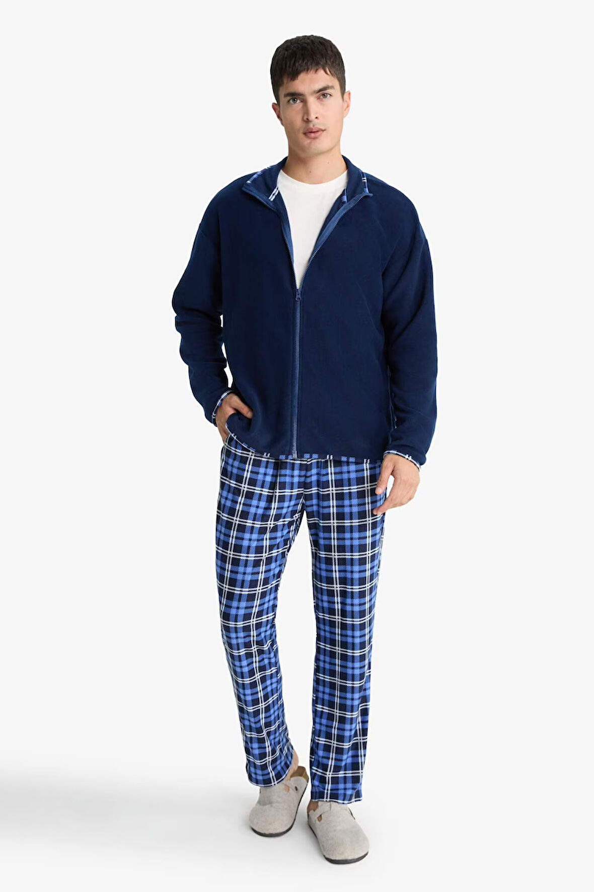 Regular Fit Cepli Polar Kareli Pijama Altı
