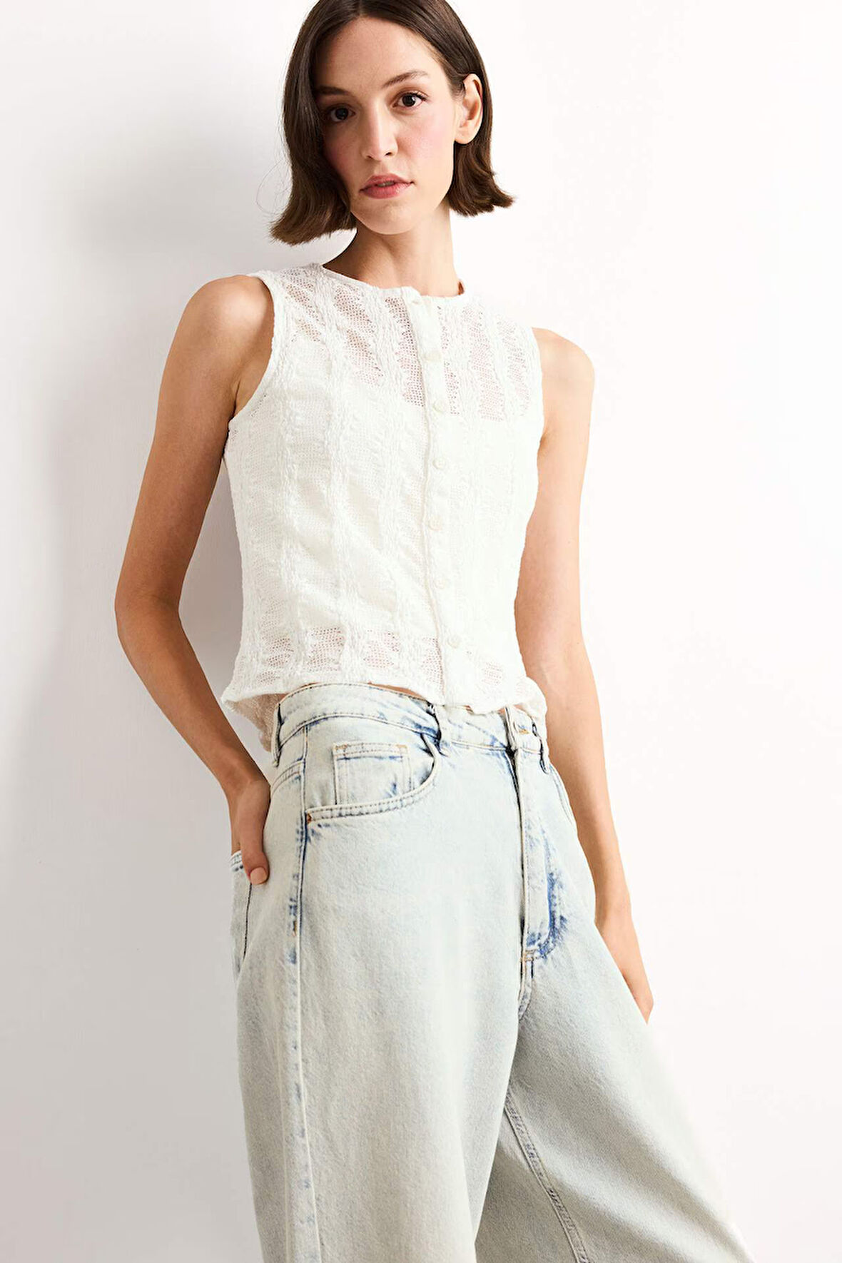 Bisiklet Yaka Pamuklu Kolsuz Bluz