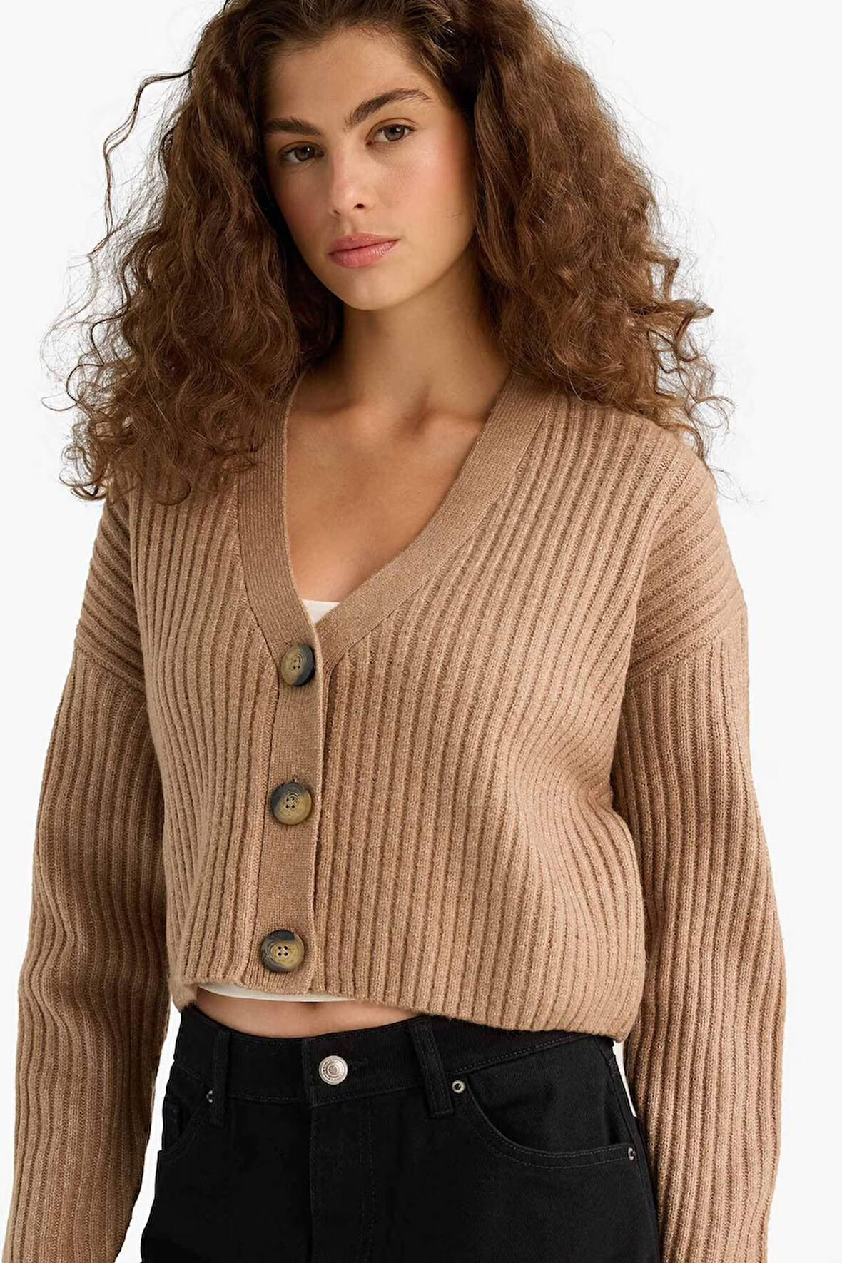 Regular Fit V Yaka Düğmeli Triko Hırka