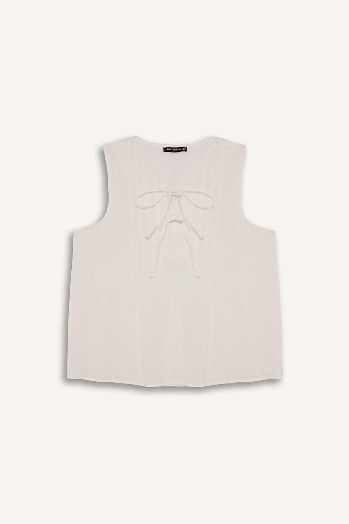 Regular Fit Bisiklet Yaka Önden Bağlamalı Kolsuz Bluz