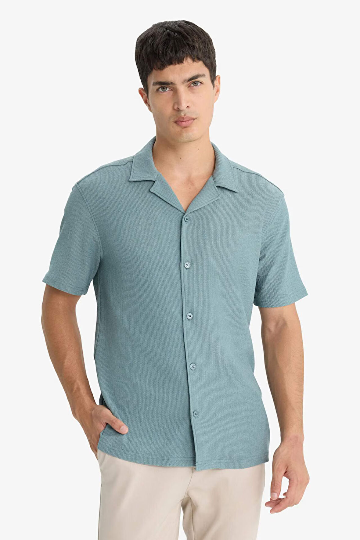 Modern Fit Polo Yaka Penye Kısa Kollu Gömlek