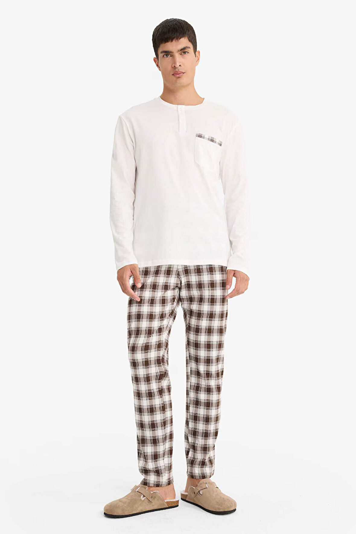 Pijama Takımı Regular Fit Uzun Kollu Üst Kareli Uzun Alt 