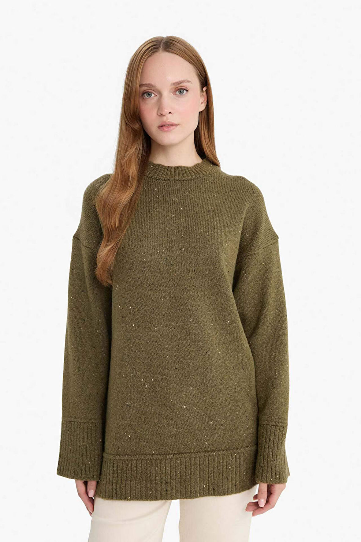 Loose Fit Bisiklet Yaka Triko Tunik