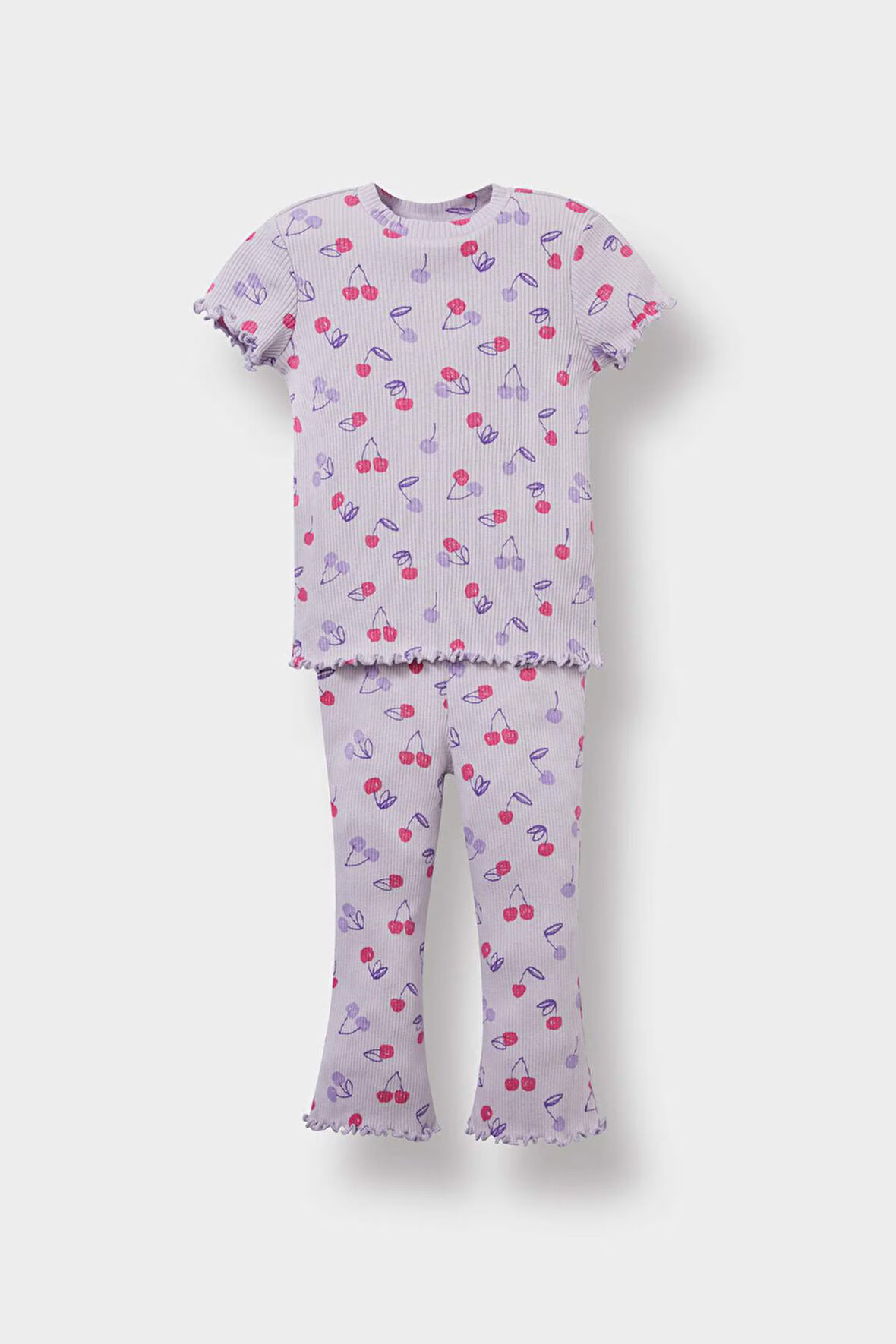 Kız Bebek 2'li Takım Desenli Fitilli Kaşkorse Kısa Kollu Tişört Tayt