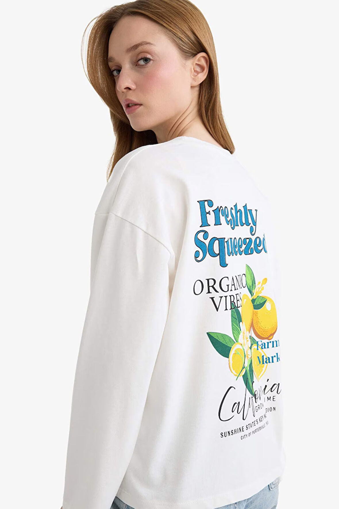 Loose Fit Bisiklet Yaka Sırt Baskılı Sweatshirt Tunik