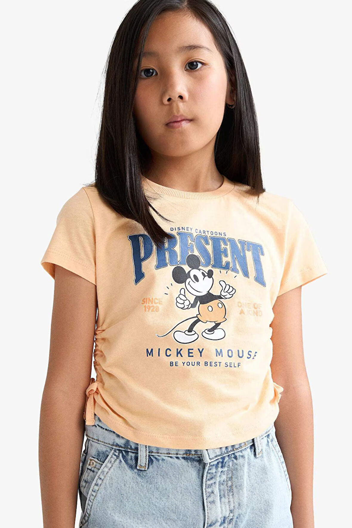 Kız Çocuk Disney Mickey & Minnie Fitted Bisiklet Yaka Kısa Kollu Tişört