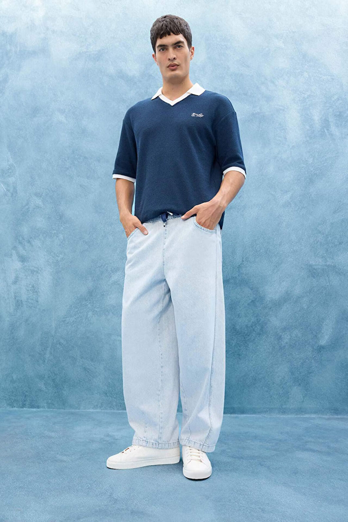 Barrel Fit Geniş Paça Jean Yıkamalı Pantolon