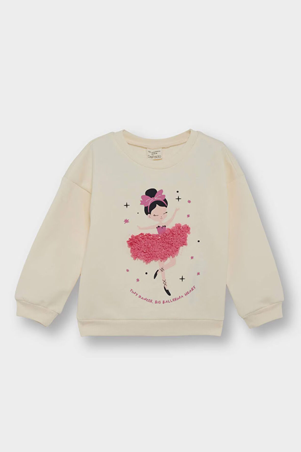 Kız Bebek Bisiklet Yaka Balerin Baskılı İçi Yumuşak Tüylü Sweatshirt
