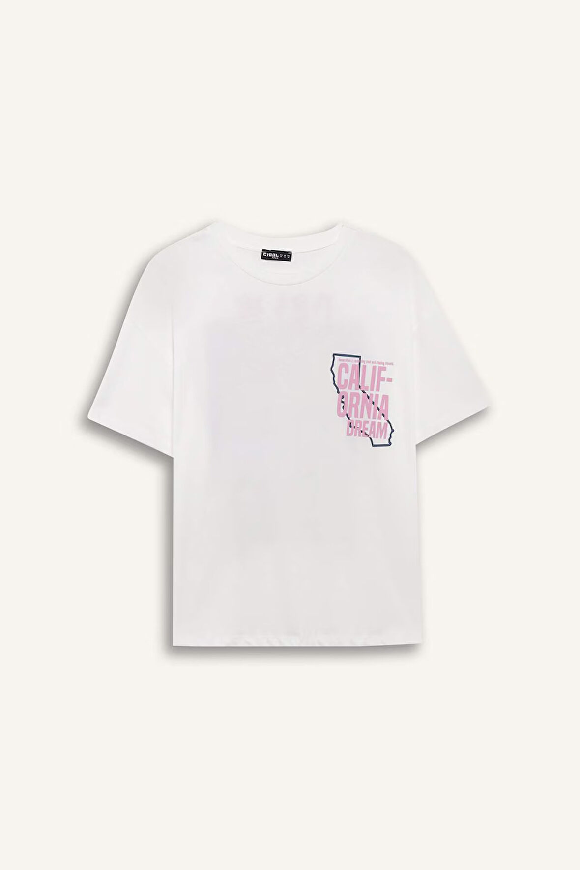 Coool Oversize Geniş Kalıp Bisiklet Yaka Baskılı Kısa Kollu Tişört