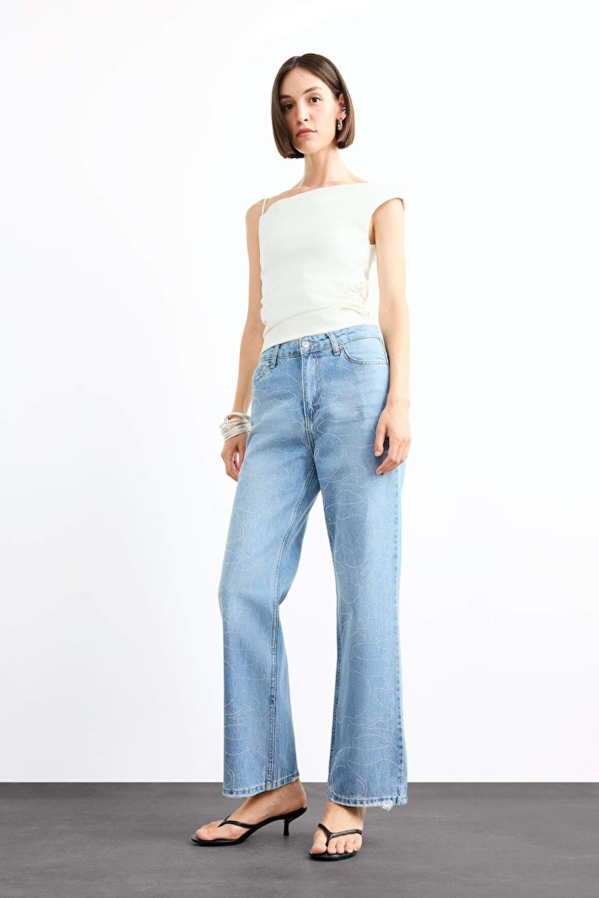 Baggy Fit Yüksek Bel Düz Paça Jean Pantolon