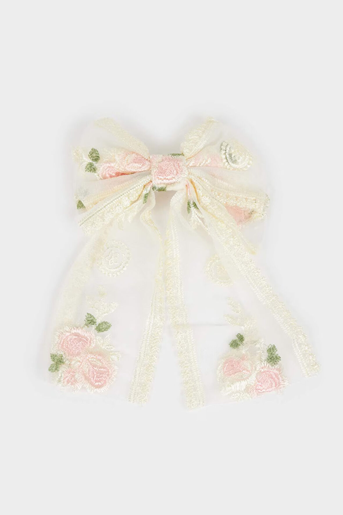 Kadın Kurdele Görünümlü Tüllü Gül Desenli Toka