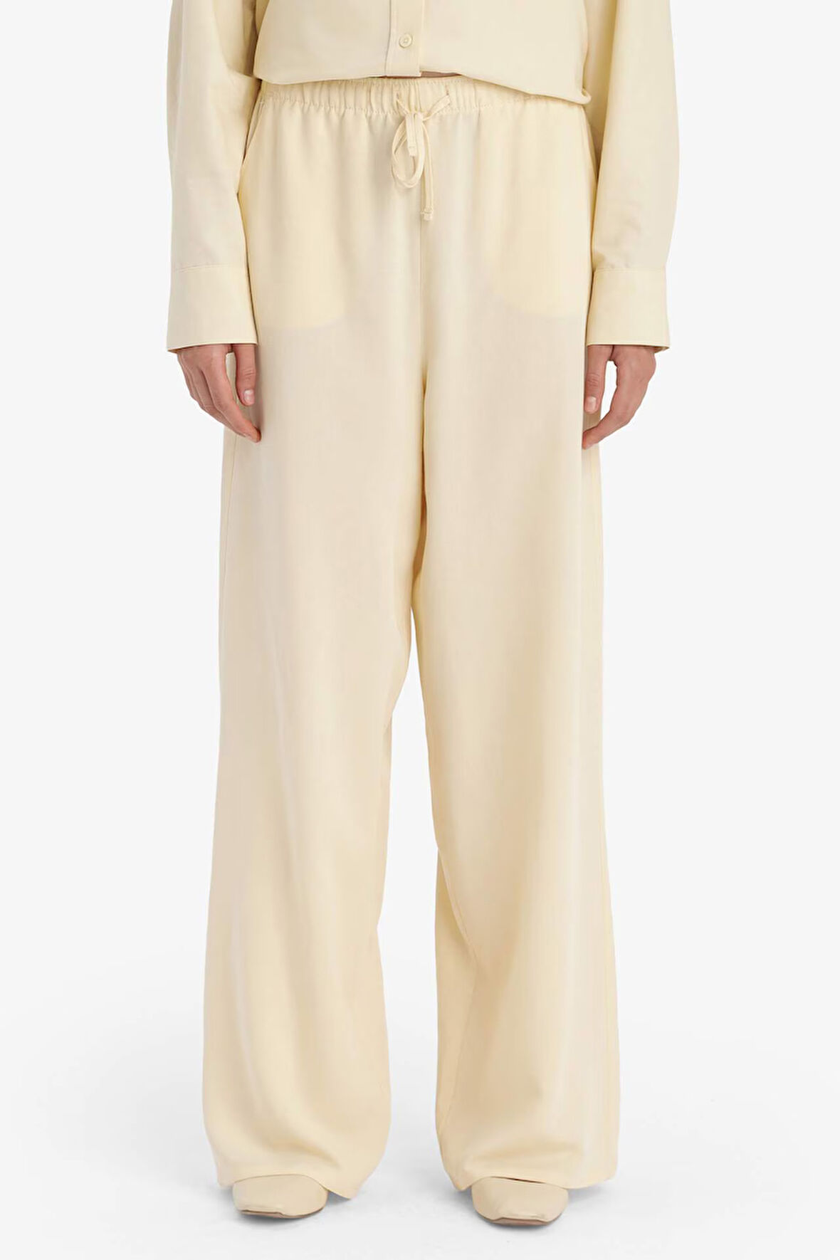 Wide Leg Cepli Yüksek Bel Standart Boy Keten Karışımlı Pantolon