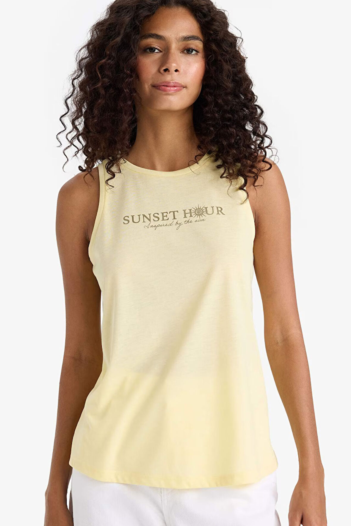 Relax Fit Slogan Baskılı Bisiklet Yaka Atlet