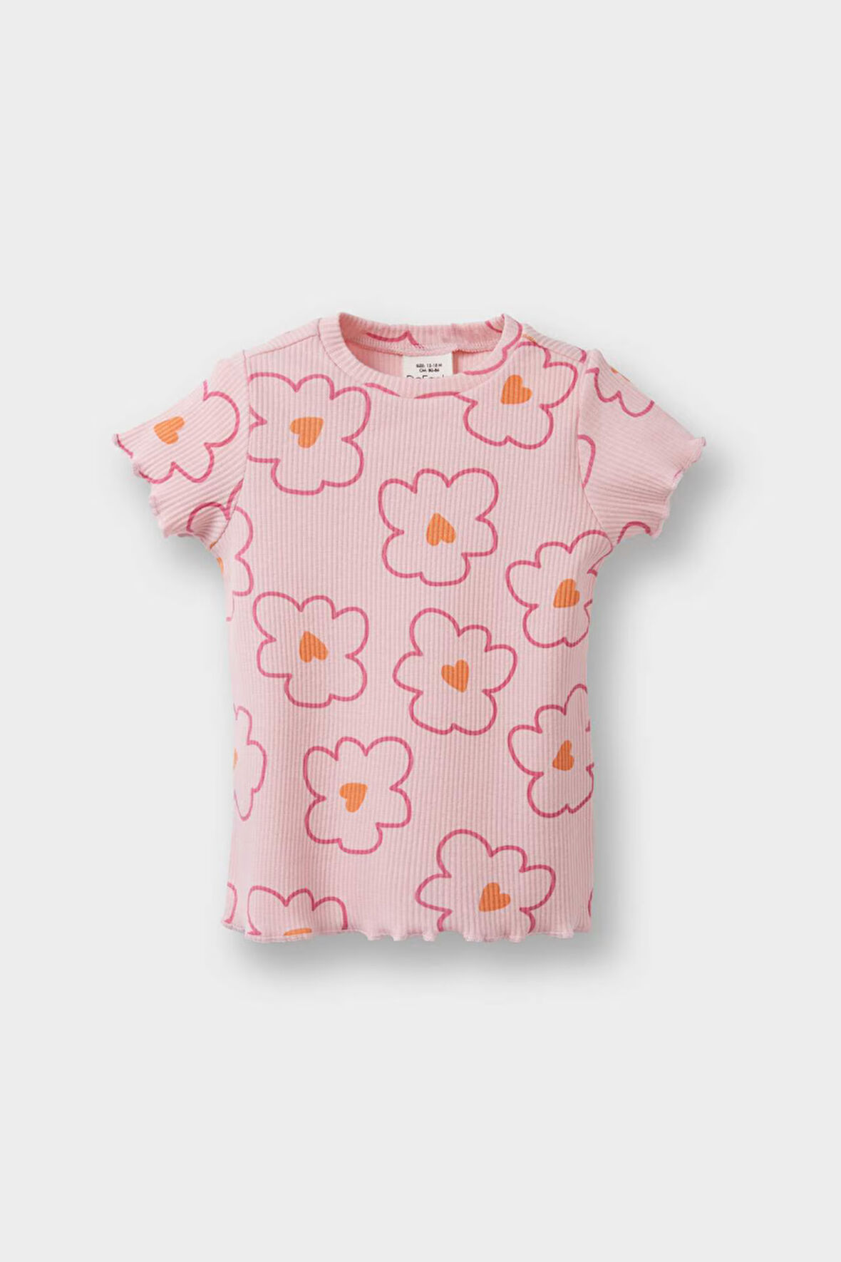 Kız Bebek Bisiklet Yaka Çiçek Desenli Fitilli Kaşkorse Kısa Kollu Tişört 