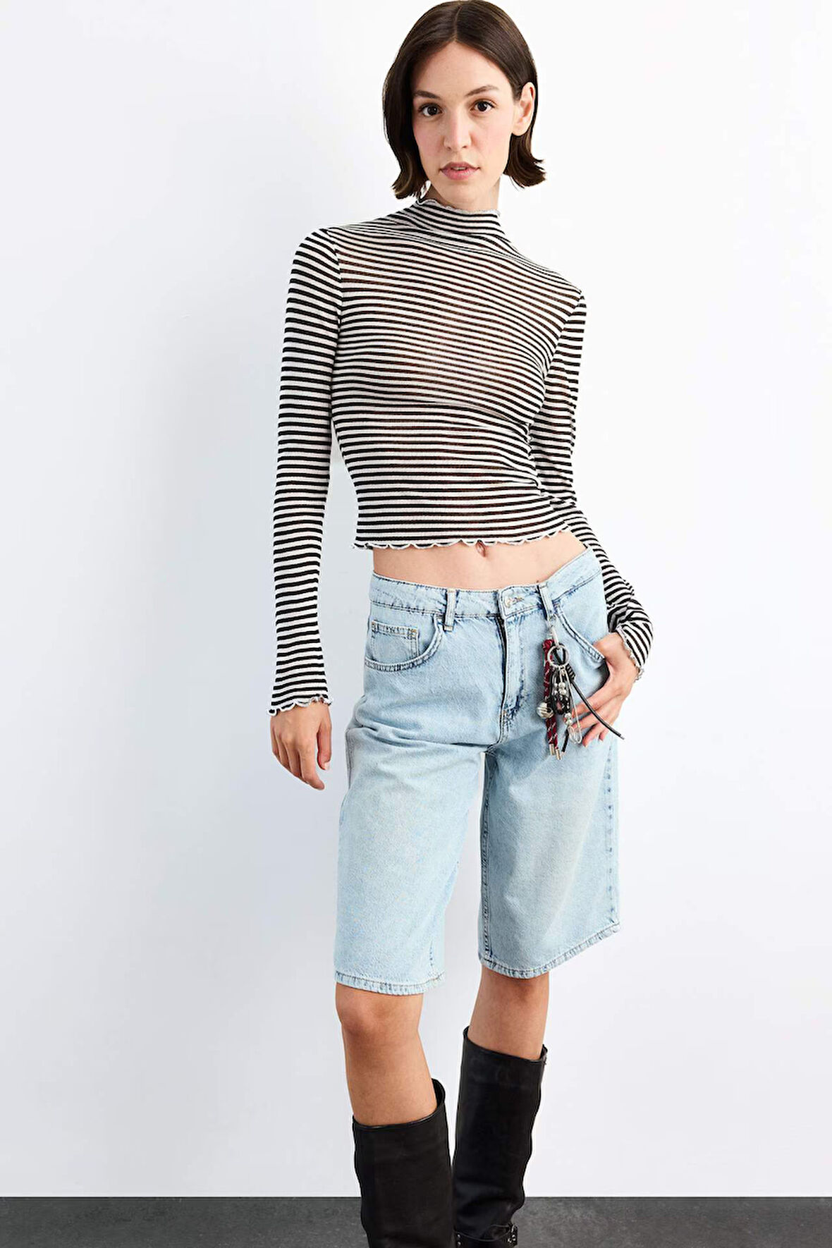 Balıkçı Yaka Çizgili Uzun Kollu Tişört